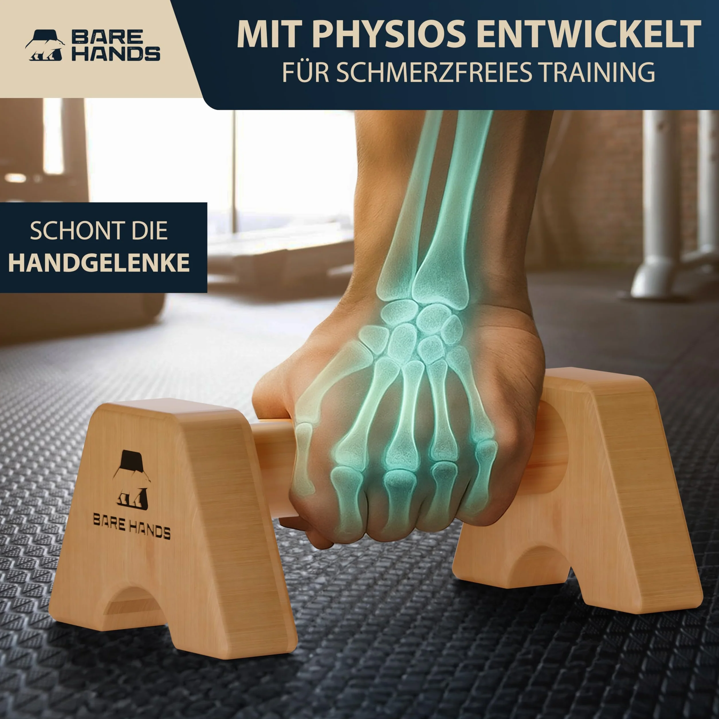 BARE HANDS Uchwyty do pompek – 2 x chroniące stawy i antypoślizgowe drewniane uchwyty do pompek – Calisthenics Equipment do użytku wewnątrz i na zewnątrz – idealne do stania na dłoni i pompek