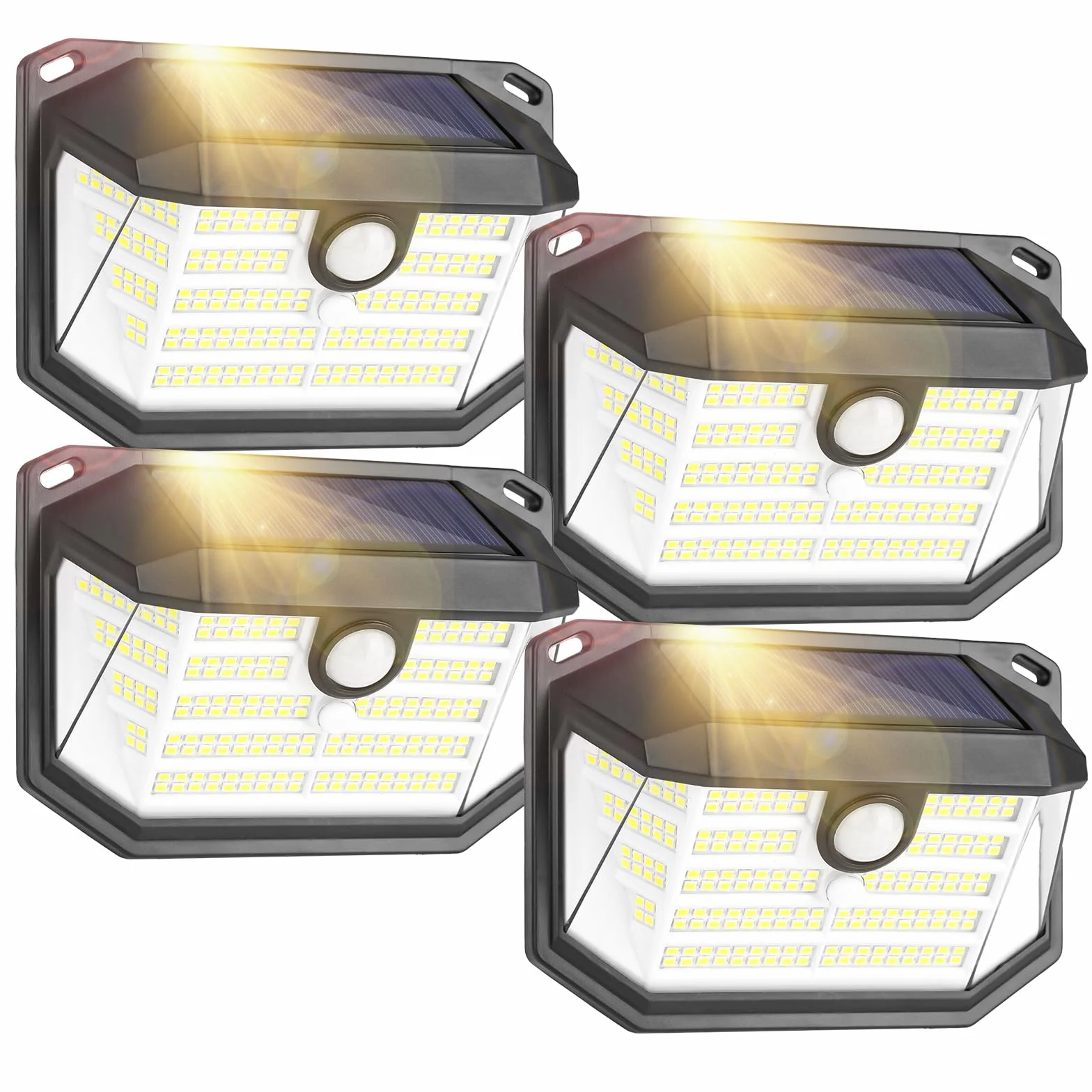 Solarna lampa zewnętrzna z czujnikiem ruchu, 230 diod LED, 3 tryby pracy, lampa solarna do użytku na zewnątrz, IP65, wodoszczelna lampa solarna do ogrodu, garażu, na zewnątrz (4 sztuki)
