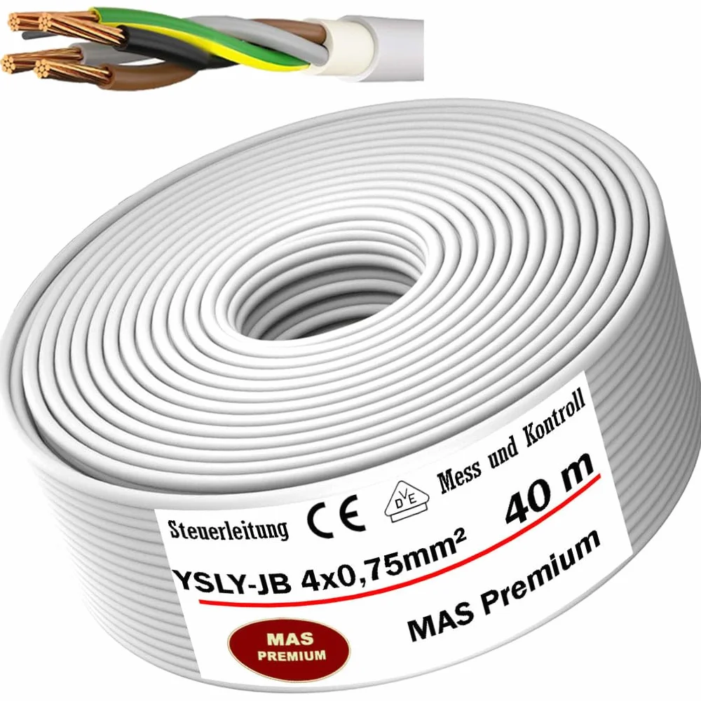 YSLY-JB 4 x 0,75 mm², elastyczny kabel sterujący, szary, do układania, przewód pomiarowy, kontrolny i regulacyjny do obrabiarek, przewód sterujący (40 m)
