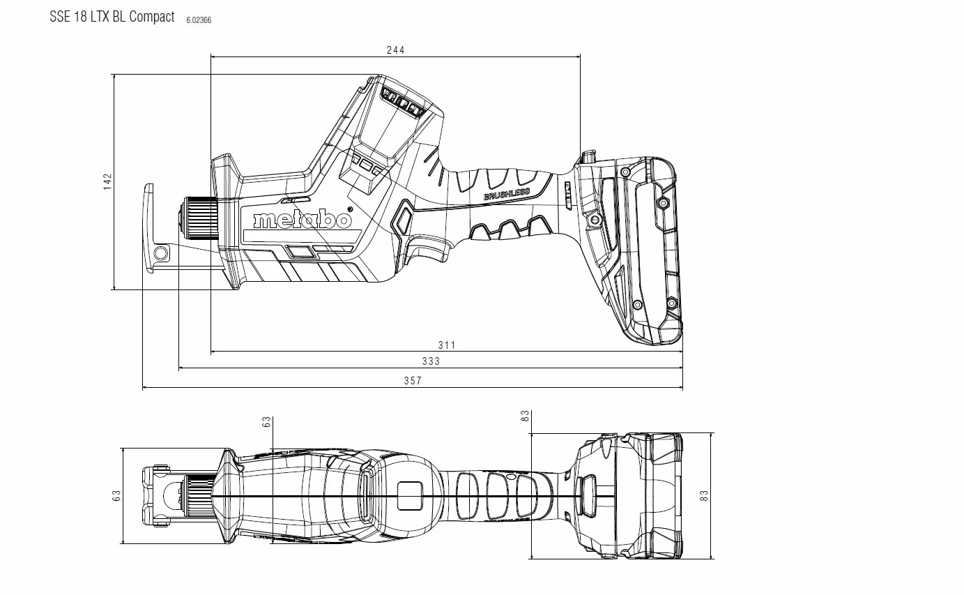 Metabo Akumulatorowa piła szablasta SSE 18 LTX BL Compact (602366840) 18 V; metaBOX 145, napięcie akumulatora: 18 V, prędkość skokowa przy biegu jałowym: 0-3000 /min, skok brzeszczotu: 16 mm