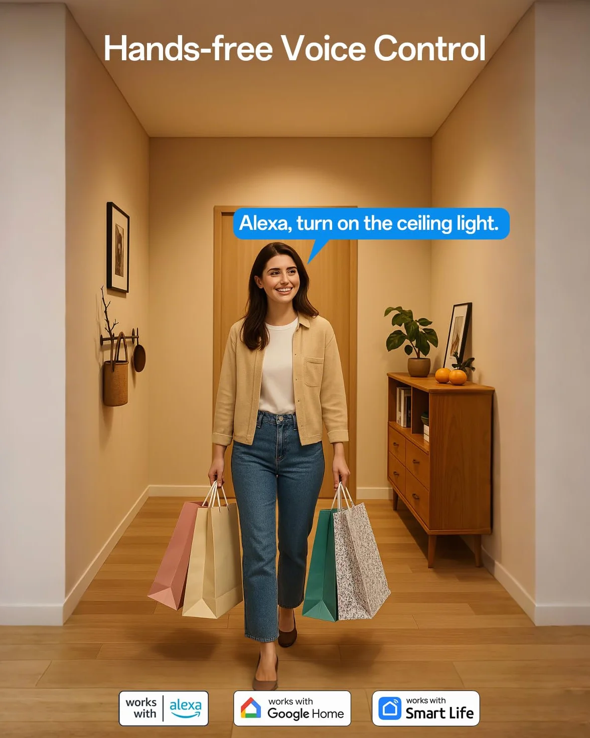Inteligentna lampa sufitowa z wentylatorem WiFi, kompatybilna z Alexą i Google, possibility of dimming, 5 odwracalnych łopatek, czarna