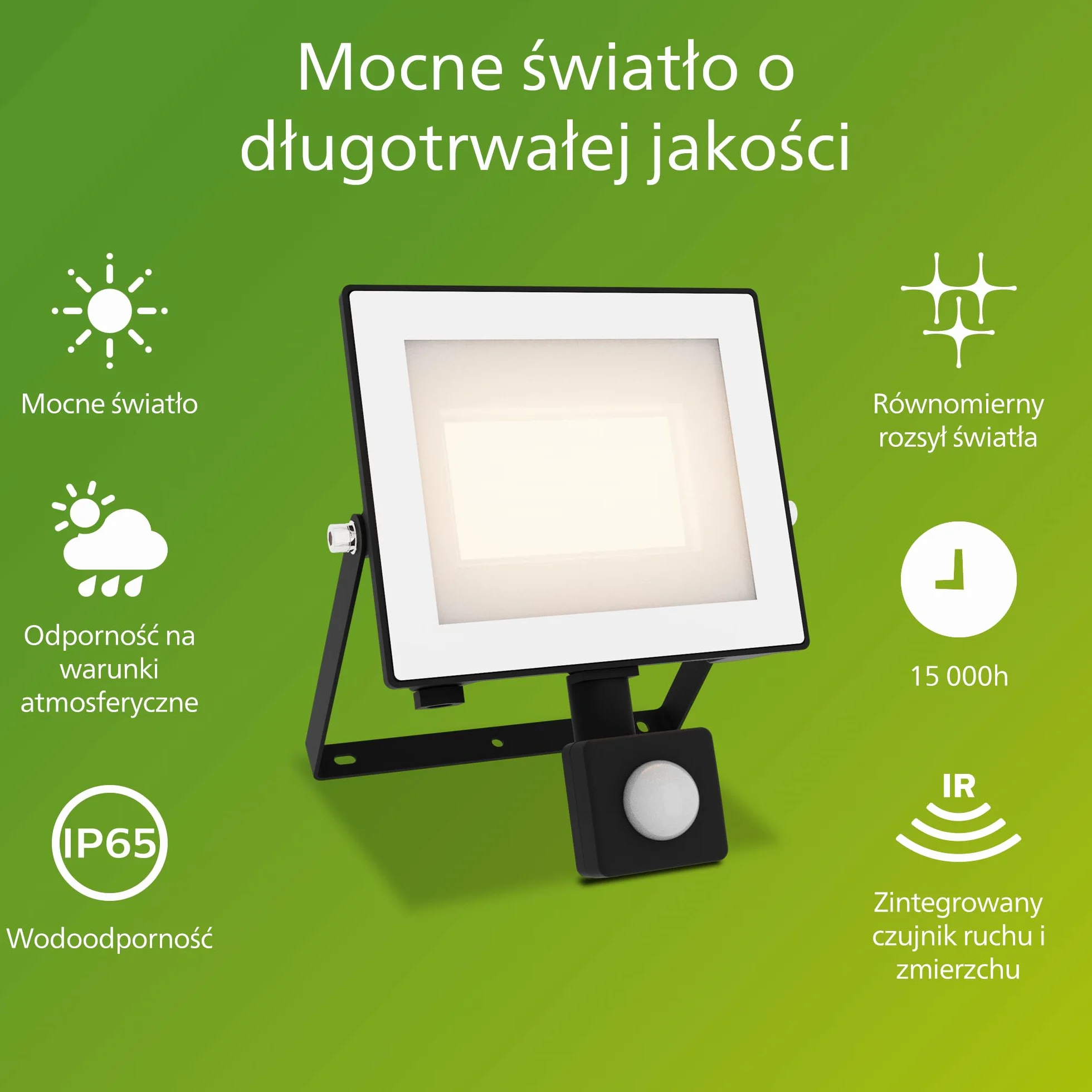 Philips Lois Zewnętrzna Lampa Floodlight z Czujnikiem, 30 W, 3000 K, Czarna