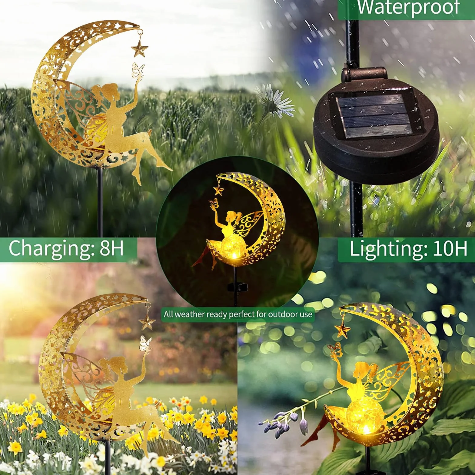 solarny dekoracje ogrodowe, lampa solarna dla ogrodu, elfów/wróżki kwiatów, wodoszczelna, aniołek metalowy, użycie na zewnątrz