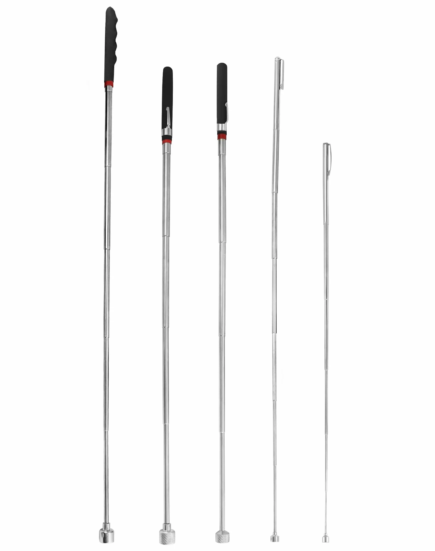 QWORK® 5 szt. Magnetyczny drążek teleskopowy, wysuwane narzędzie magnetyczne, stal nierdzewna, 1.5LB 3LB 10LB 15LB 20LB