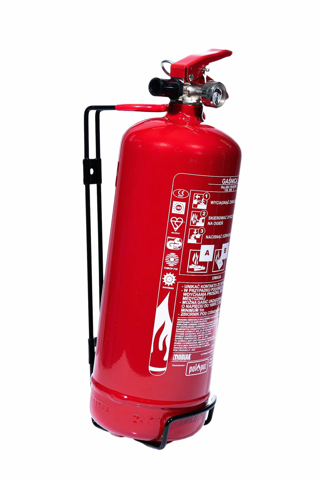 Gaśnica Proszkowa 2 kg ABC + wieszak – Trwałość do 20 Lat | Wysoka Skuteczność (13A 89B C) | Idealna do Samochodów, Firm i Obiektów Użyteczności Publicznej