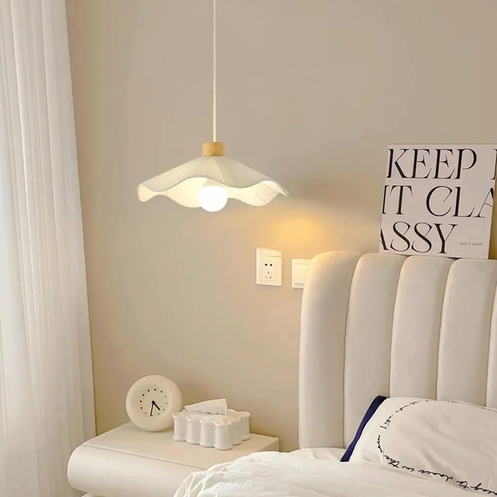 Nordic nowoczesny kwiat lampa wisząca z plisowaną tkaniną klosz wiejski sufitowa lampa wisząca francuski wiejski żyrandol do jadalni wyspa kuchenna