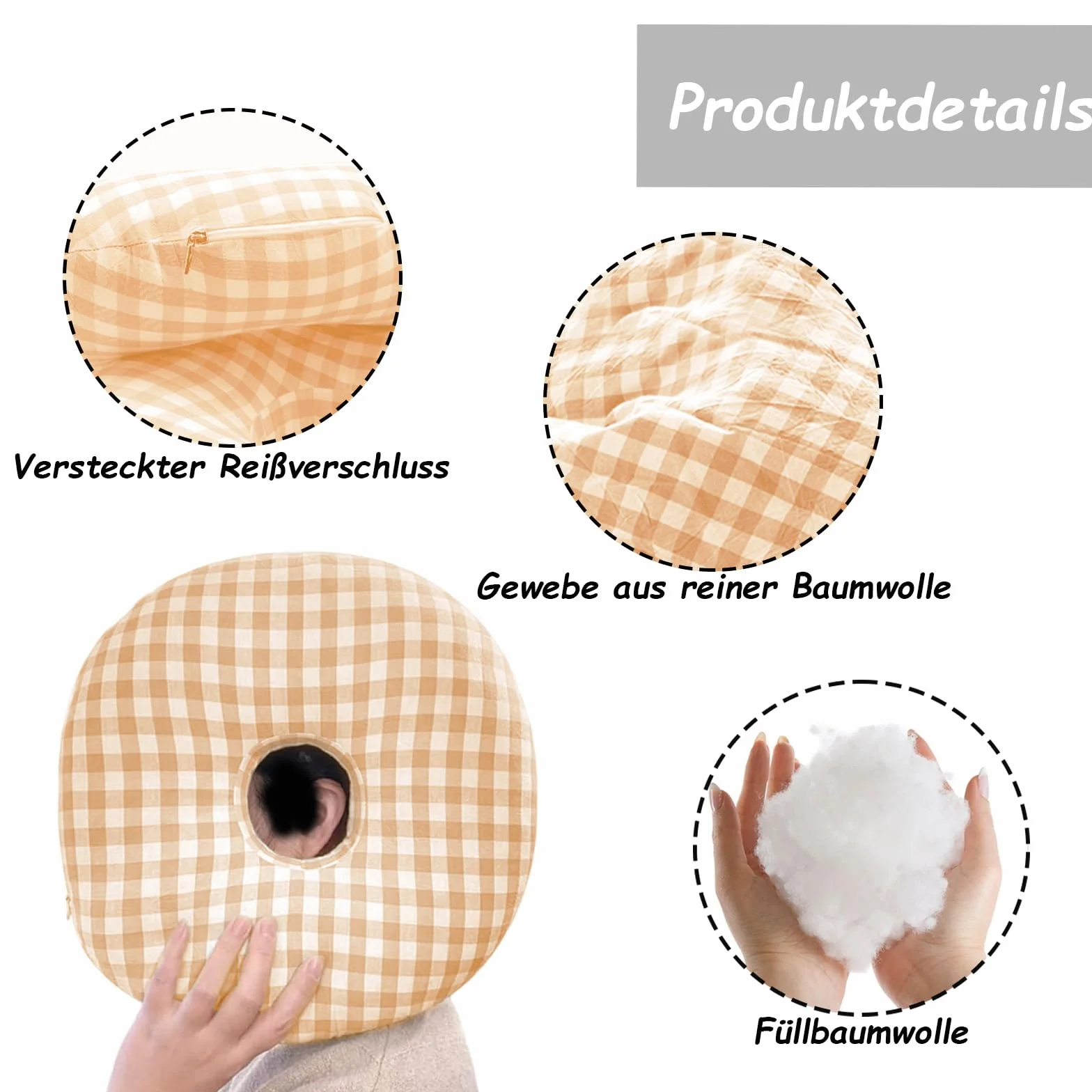 Poduszka do piercingu z otworem bawełniana na bok uszu pomarańczowa