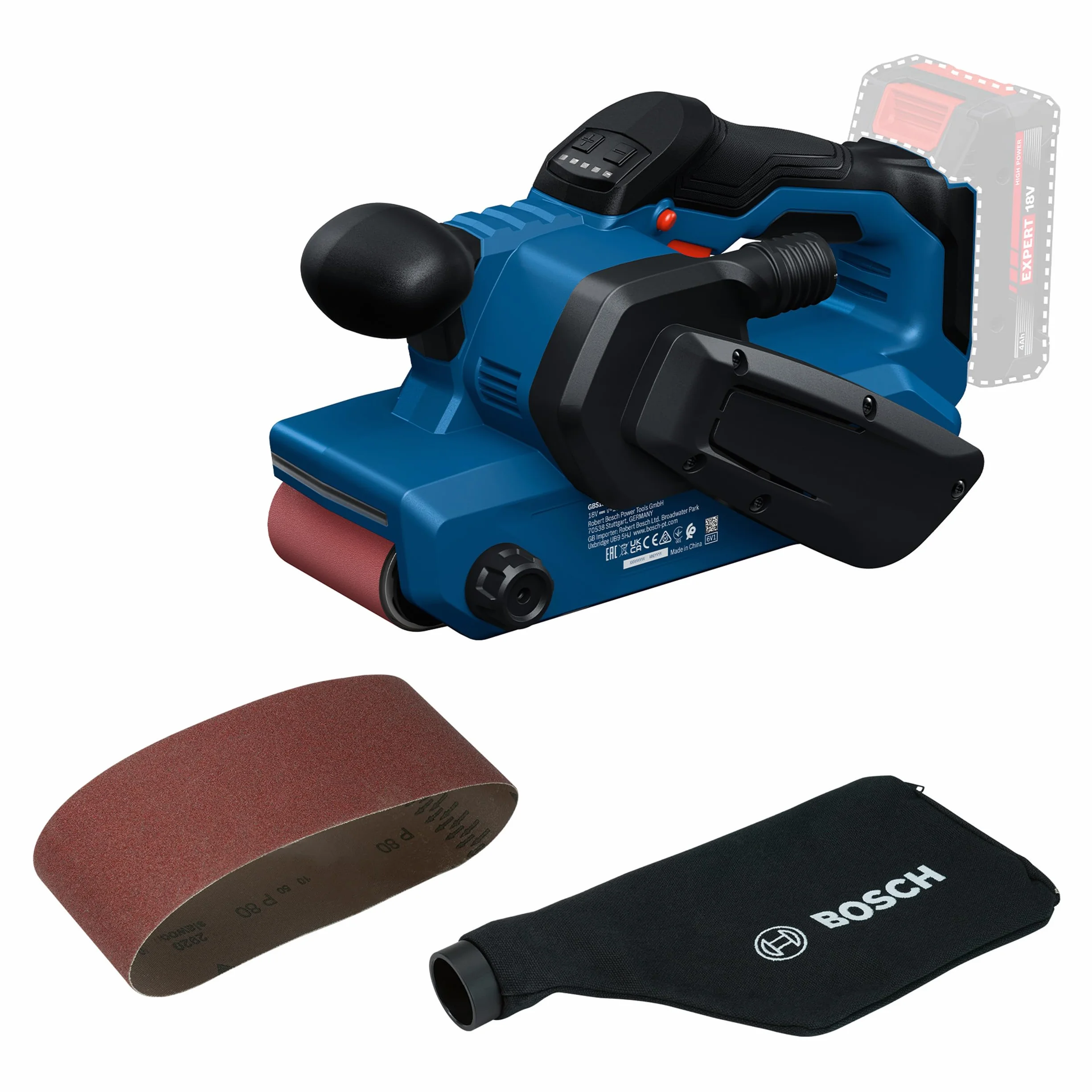 Bosch PRO 18V System Akumulatorowa szlifierka taśmowa GBS18V-75 (taśma o ziarnistości 80, worek na pył)