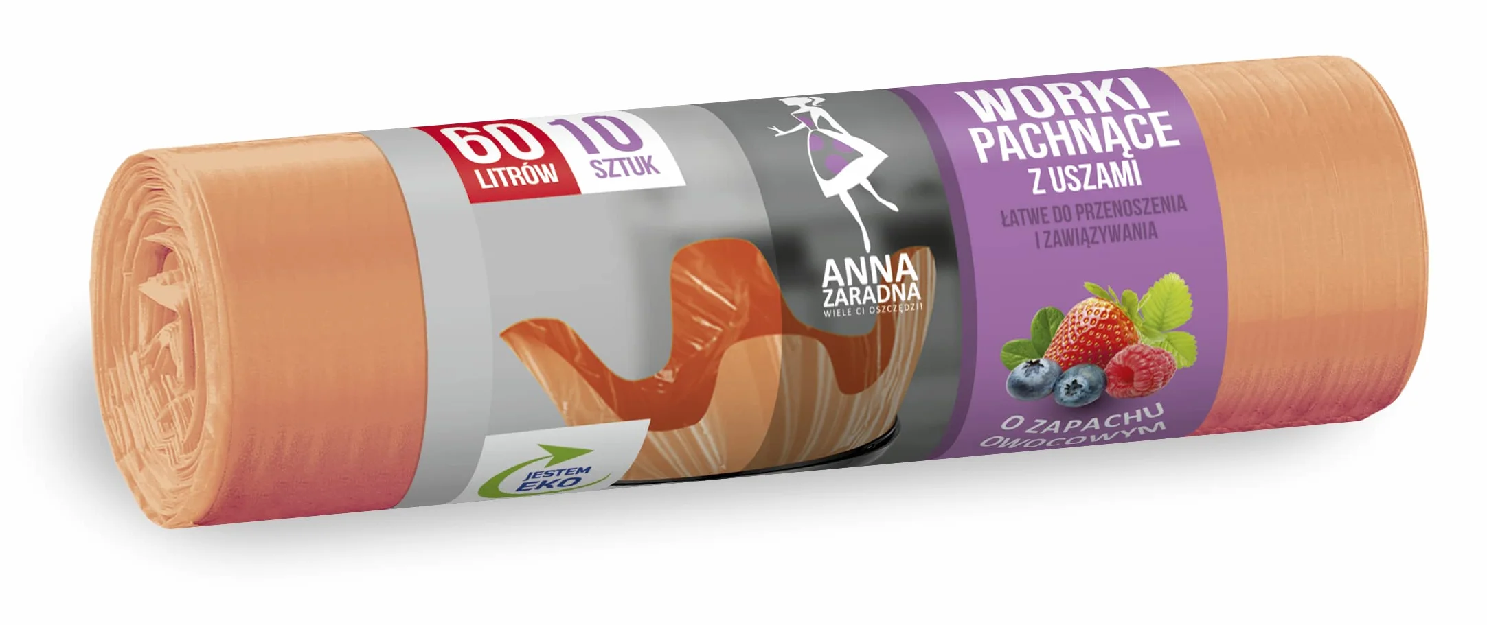 Anna Zaradna Worki na śmieci z uszami - zapach OWOCOWY 60L 10szt