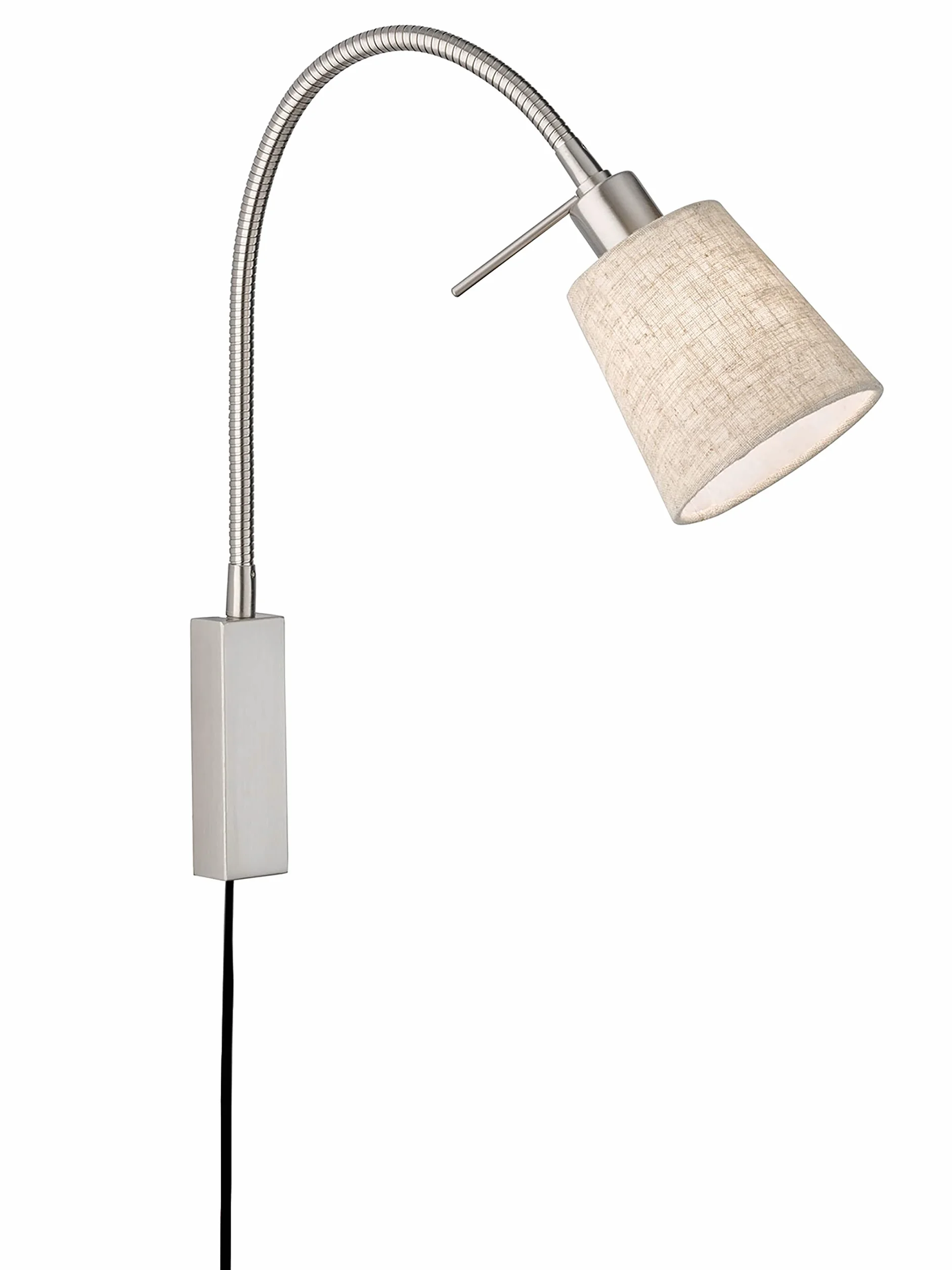 Fischer & Honsel Lampa punktowa ścienna flex matowy nikiel abażur tkanina piaskowy len biały 11x40 cm wysięg 35 cm