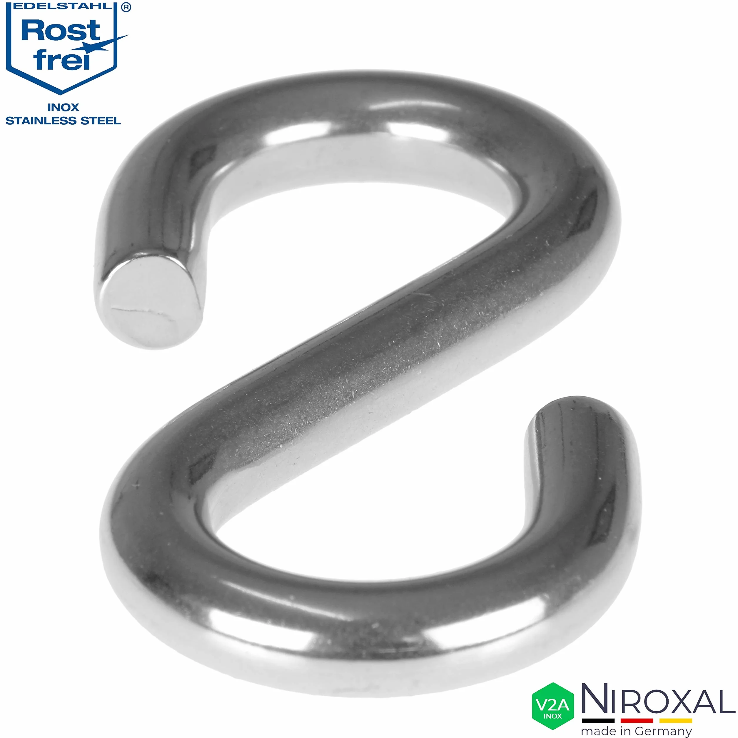 NietFullThings Hak symetryczny S ze stali nierdzewnej V2A, mała średnica 3 mm, grubość 24 mm, długość 24 mm, metalowy haczyk do zawieszenia, dekoracja