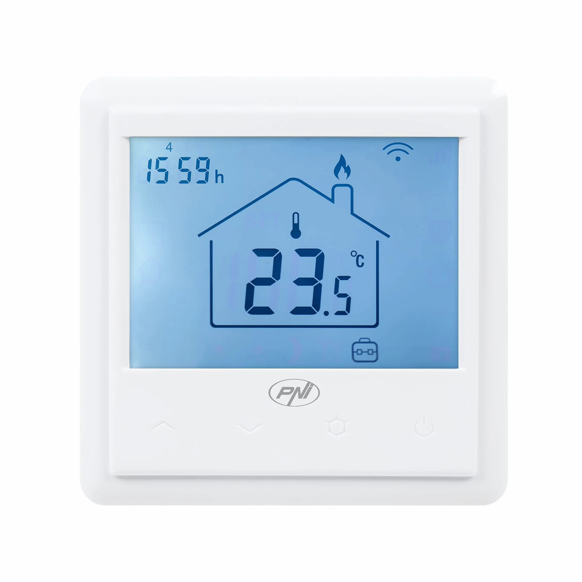 PNI Wbudowany inteligentny termostat CT25PE WiFi, sterowanie internetowe, elektryczne ogrzewanie podłogowe, Tuya Smart Mobile Appation, biały, 86 x 44 x 86 mm