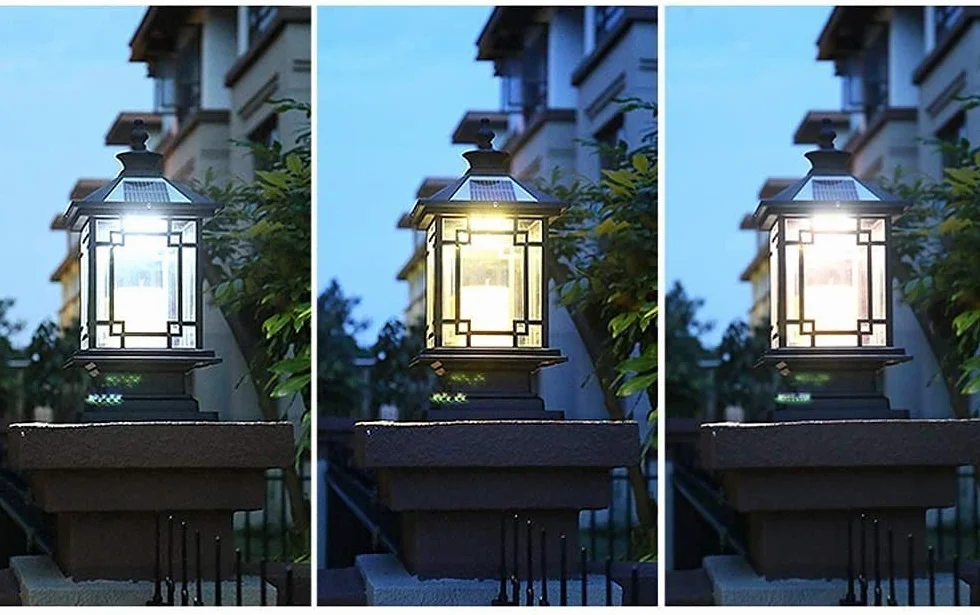 Oświetlenie dziedzińca Kwadratowe lampy solarne LED Wodoodporne IP54 Lampy ogrodowe Słupki ogrodzeniowe Oświetlenie zewnętrzne Tradycyjna czarna brama Ganek Szklana latarnia Kolumna Lampa stołowa