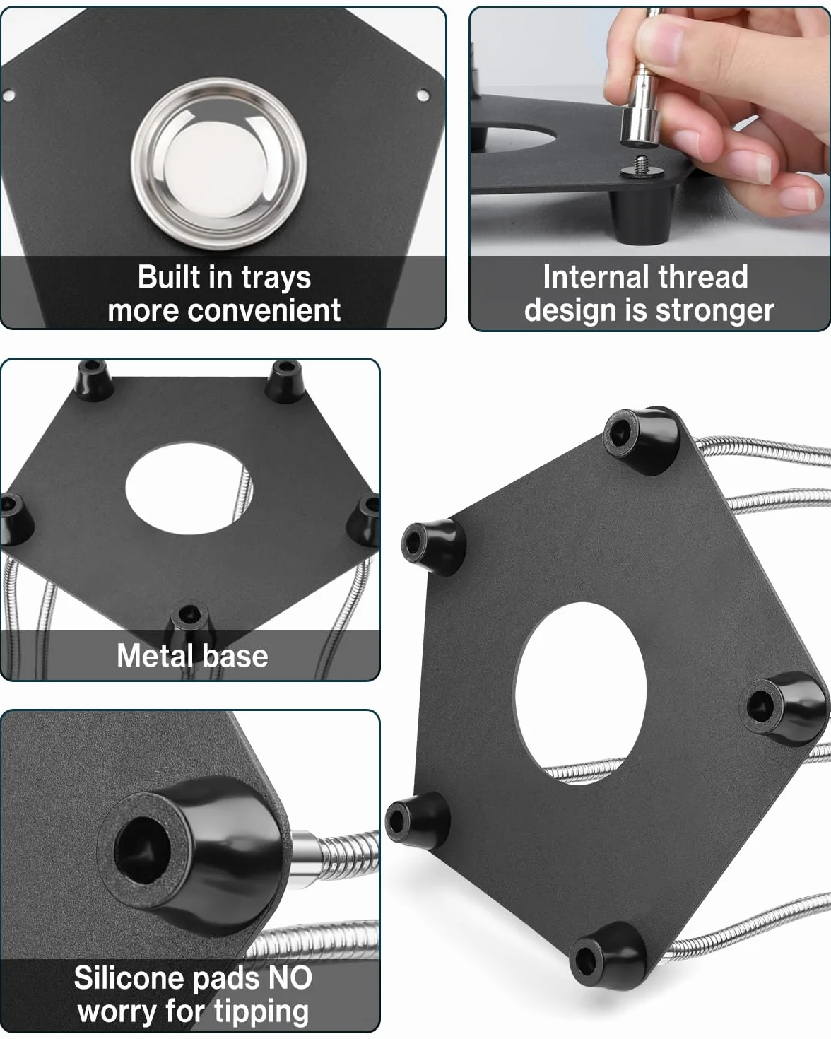 Stacja lutownicza trzeciej ręki z USB LED, 3x lupa, cztery ramiona, pomocnik do lutowania