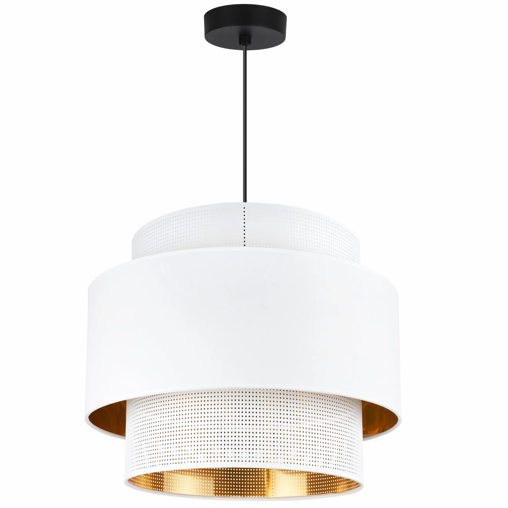 Lampa wisząca biało-złota glamour 35CM - designerski abażur ze złotym wykończeniem - oświetlenie do salonu i sypialni - polska produkcja