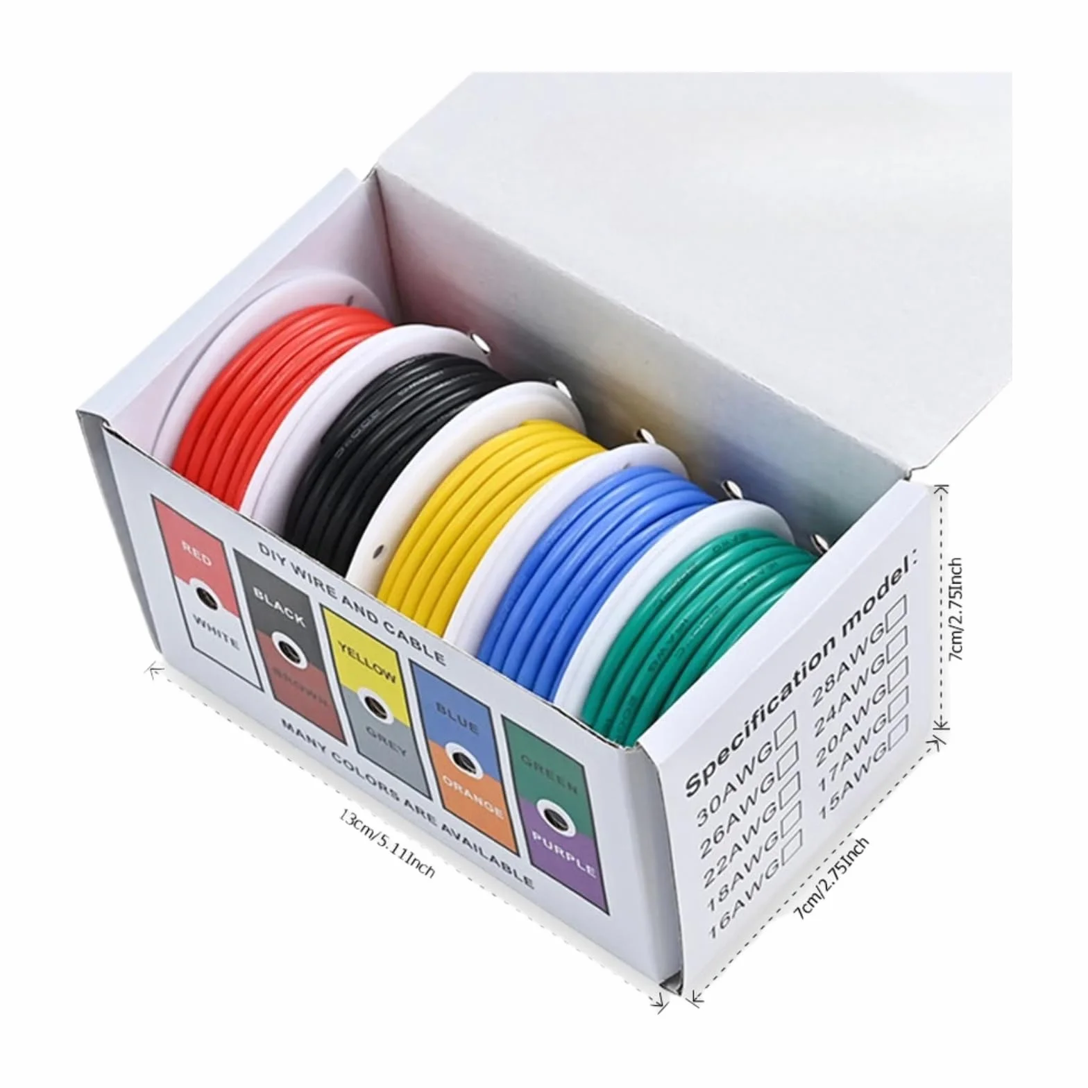 24 22 20 AWG Kable elektryczne z miękkiego krzemu 24-20 kolorów 5 każdy 16,4 ft/5 m lub 32,8 ft/10 m (Box 1; 5 kolorów x 10 metrów; 24 AWG)
