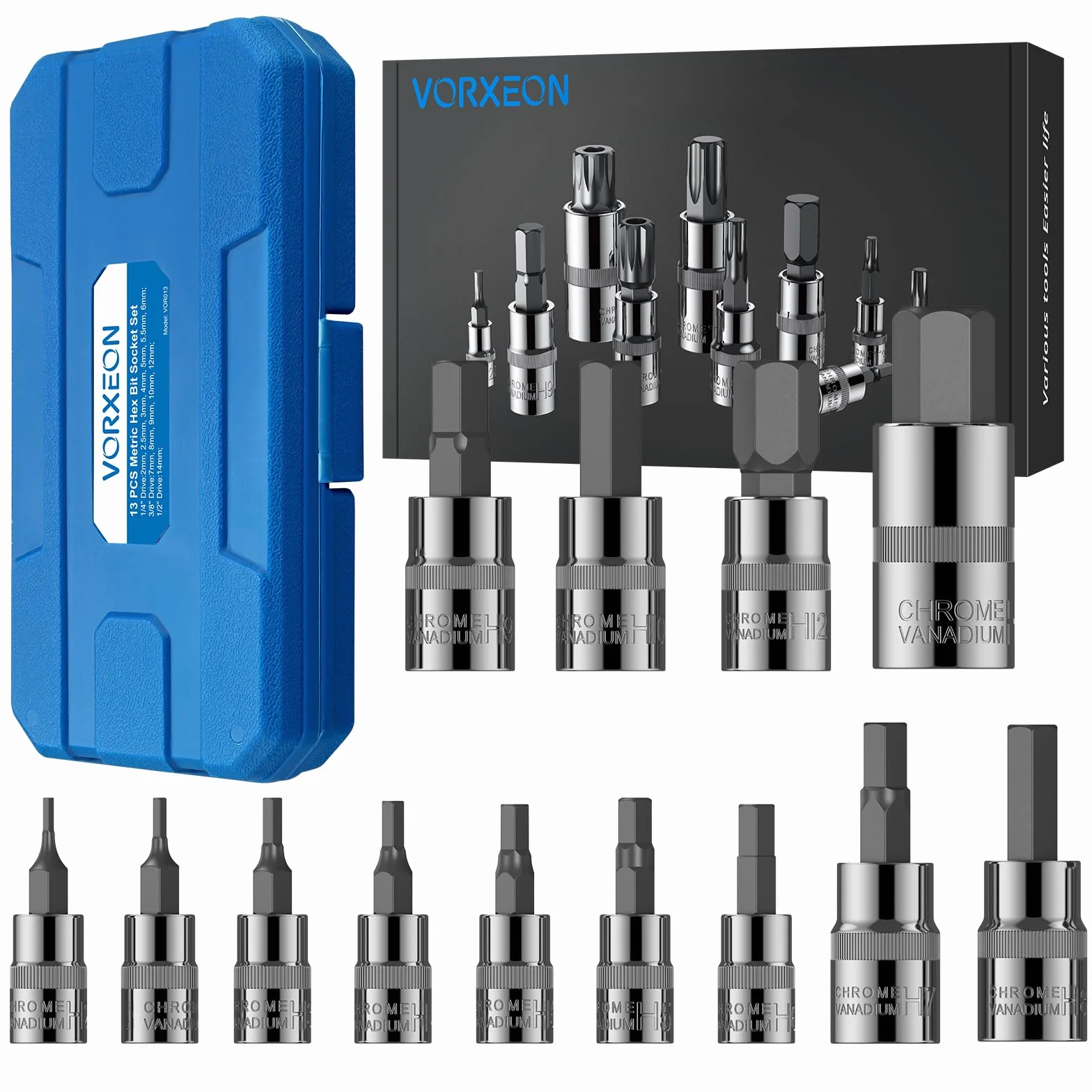 Zestaw nasadek imbusowych metryczny imbusowy zestaw nasadek sześciokątnych 2 mm – 14 mm, do hamulców samochodowych, gniazda napędowego CR-V 50BV30 i bit ze stali stopowej S2 z obudową do