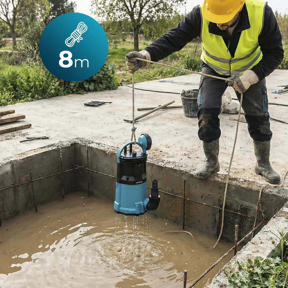 Cecotec Neptunus 750 Zatapialna pompa ciemna i kryształowa 750 W, 2w1 woda czysta i brudna, 14000 l/h, funkcja niskiego zasysania, wysokość 7,5 m, głębokość 7 m, przełącznik pływakowy, IPX8, kabel 10