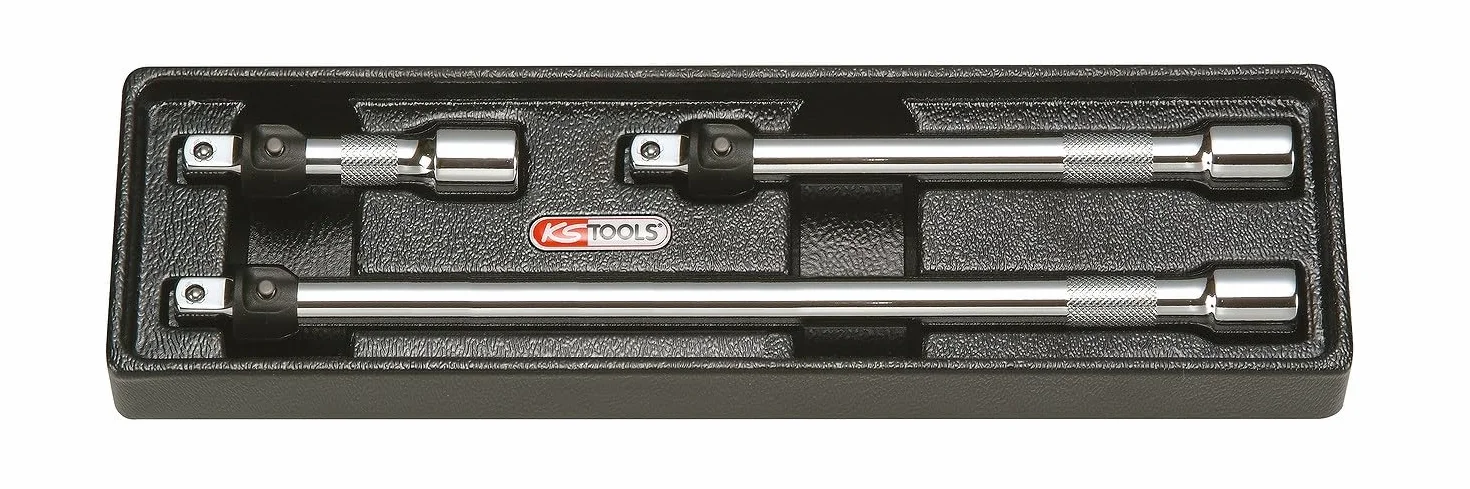 KS Tools 919.0383 3/8"CHROMEplus Zestaw przedluzek z blokada 3-szt, 75-250mm