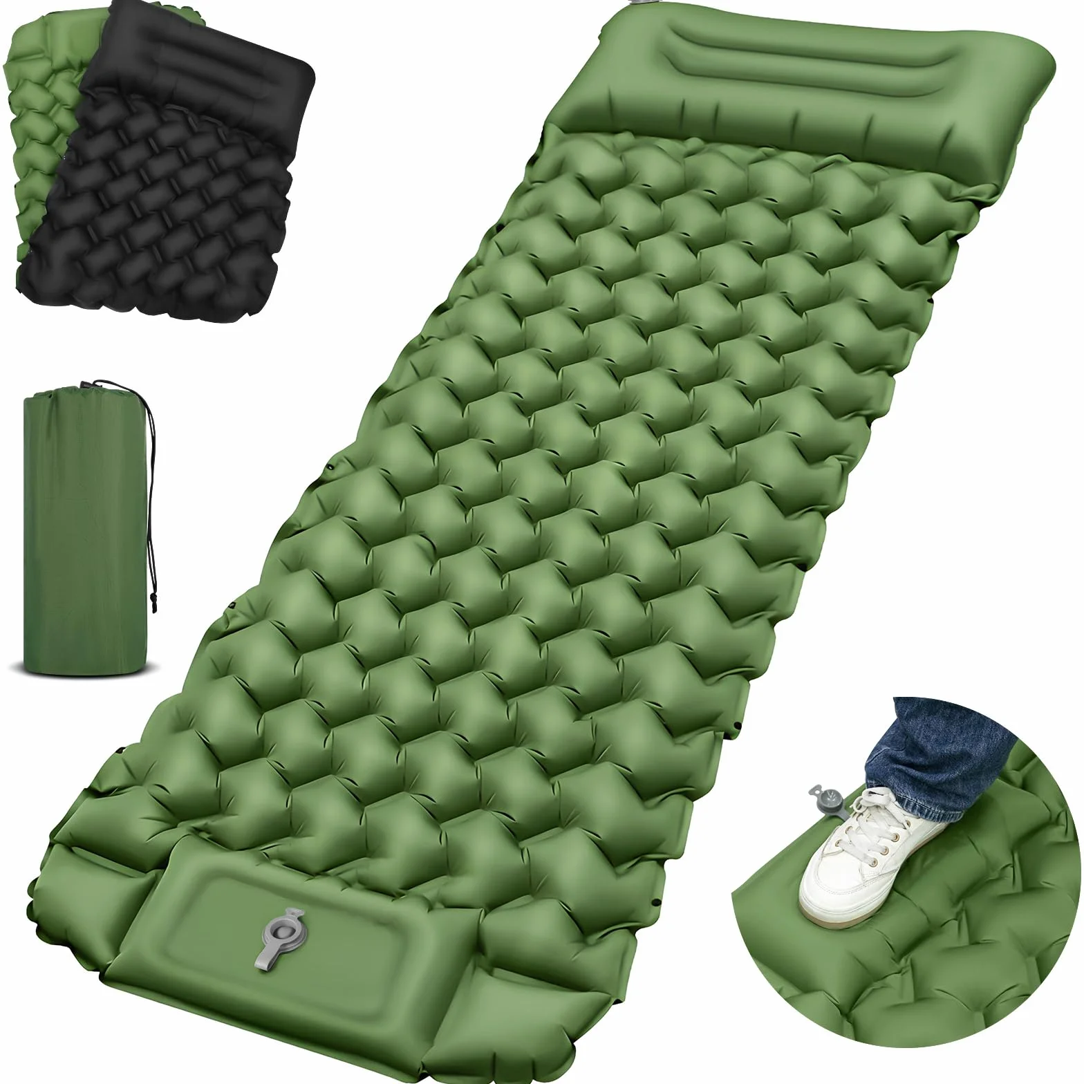 CIRULLI CAMPING ISMATTE Self -Blow, Ultra -Light to płaszcz materaca powietrzna ze zintegrowaną poduszką, pompą stóp do szybkiego wydmuchi, przenośny składany materac powietrzny