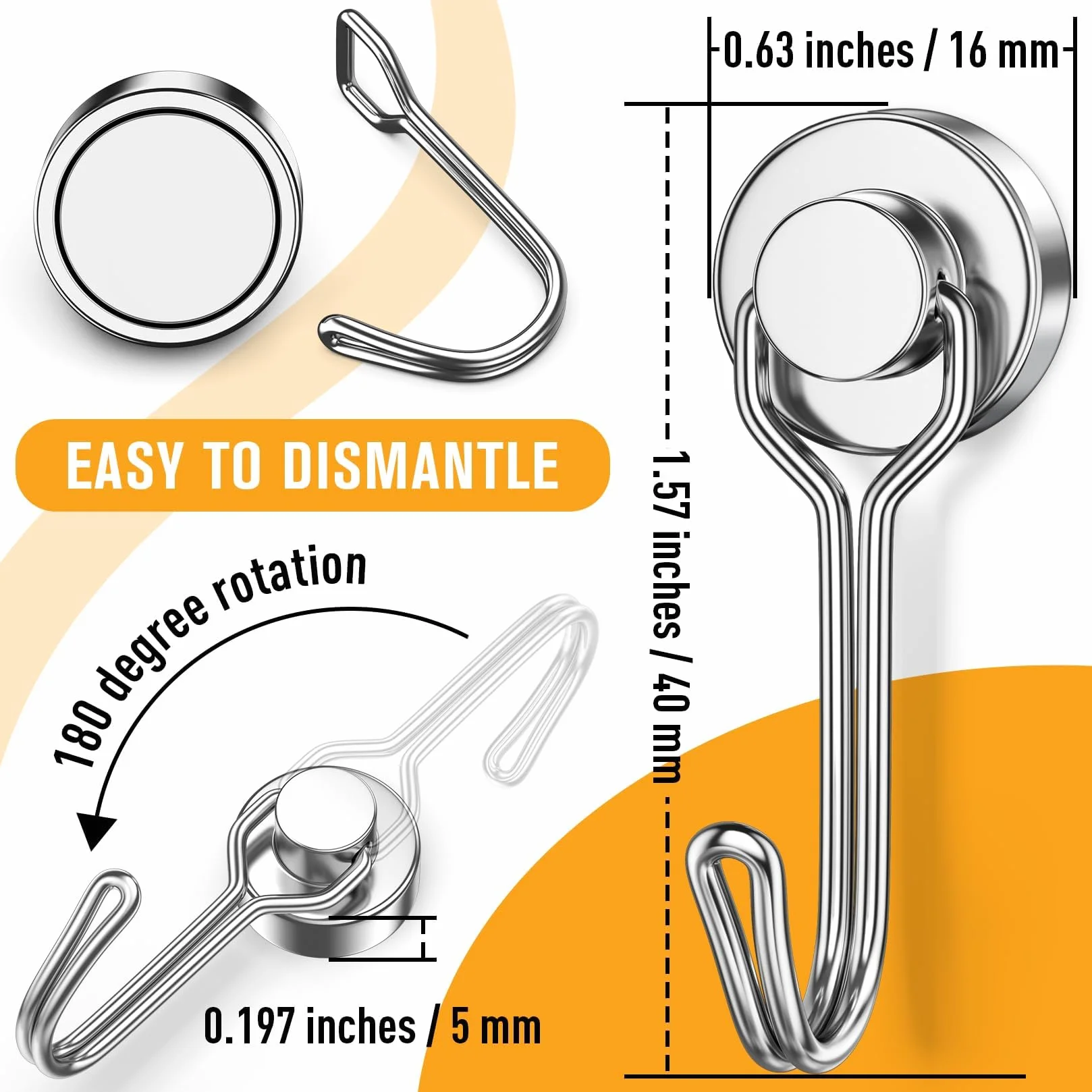 4 x magnetyczne haczyki 13,6 kg + neodymowe obrotowe magnetyczne haczyki do lodówki, mocne magnetyczne haczyki do pracy, kuchni, na kemping i furgonetkę