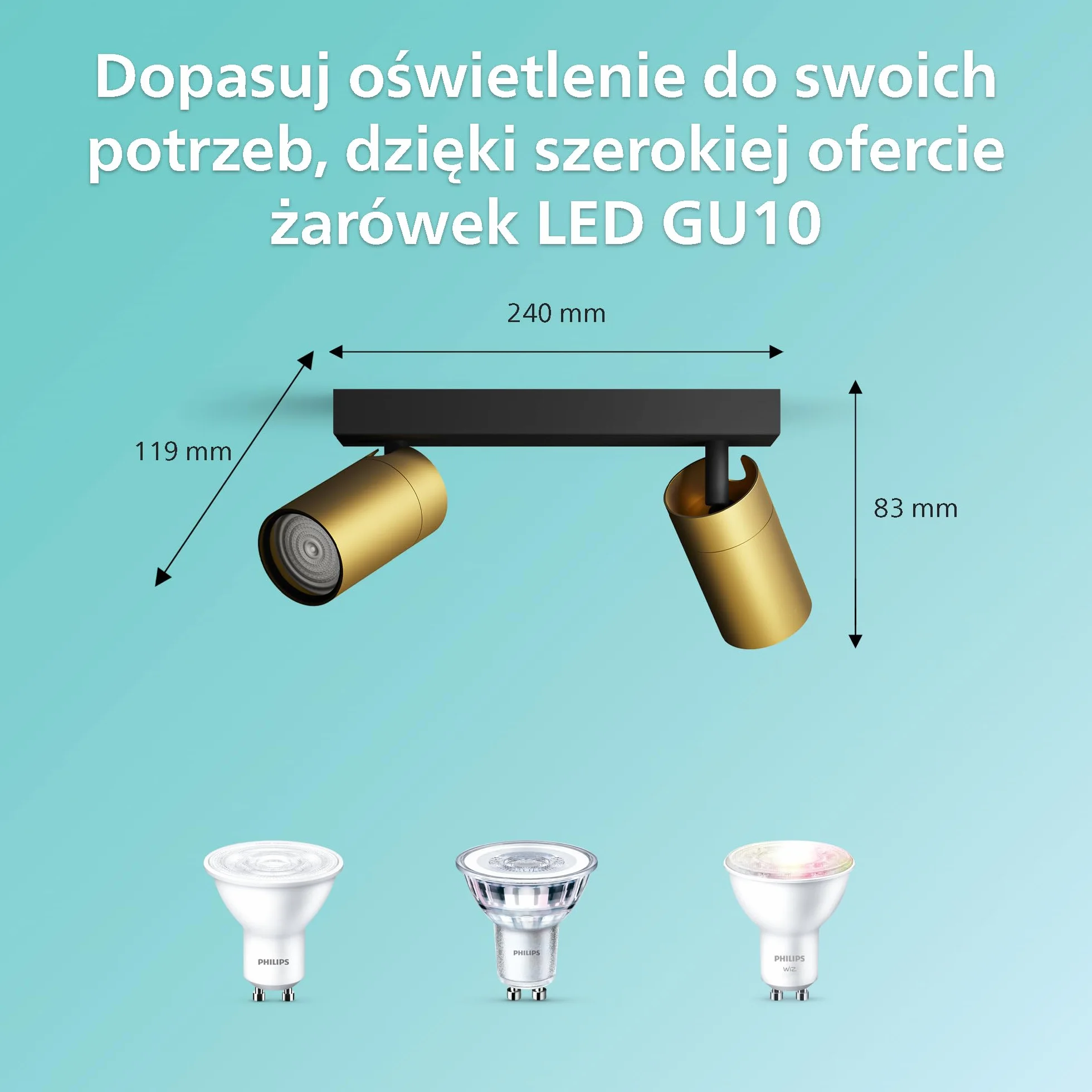 Philips Idris 2 lampa GU10 mosiądz IP44 wodoodporna