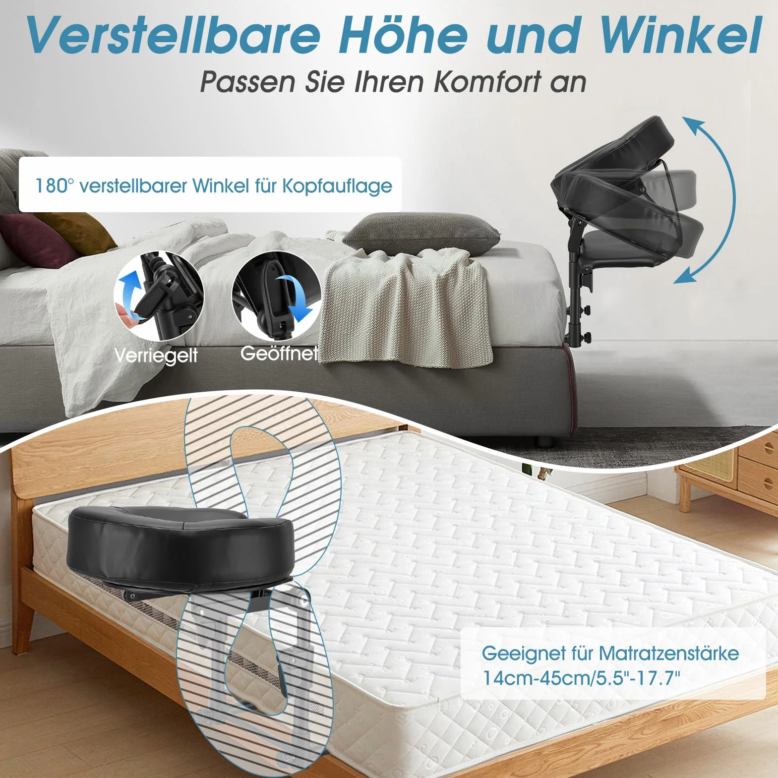 Regulowany zagłówek do masażu U-kształtny, uniwersalna poduszka do salonu, spa, regulacja wysokości 14-45 cm