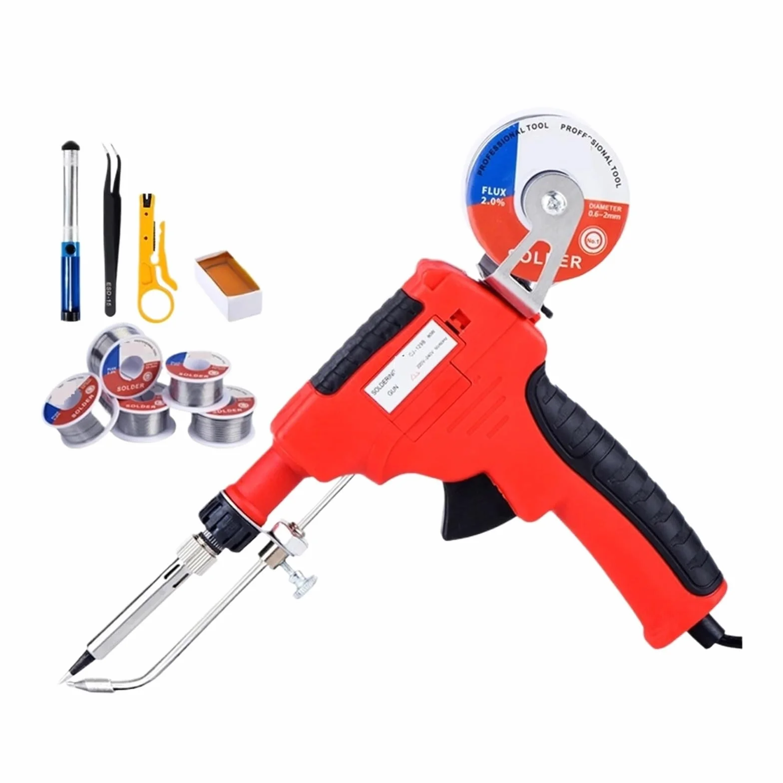 Pistolet Lutowniczy 80W Zestaw Pistoletu Lutowniczego Kolba Lutownicza Z 5 Szt. Grotów Lutowniczych Pompa Rozlutownicza Pęsety Druty Lutownicze Precyzyjne Podgrzewanie(129B-7)