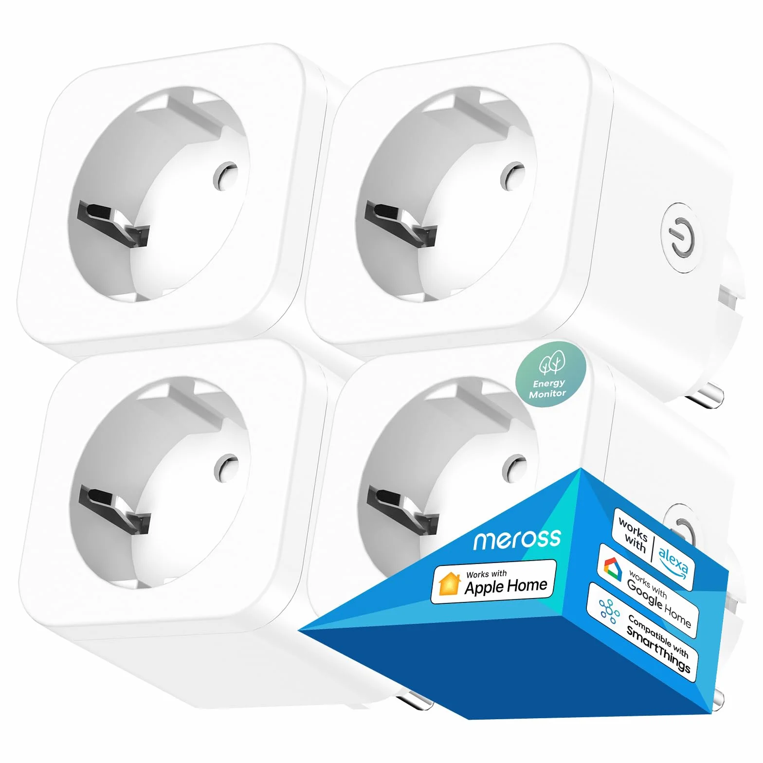 Meross Smart Socket 4 sztuki, gniazdo WiFi z monitorowaniem energii, kompatybilne z Apple HomeKit, Alexa i Google Home, 3840 W, 16 A, 2,4 GHz