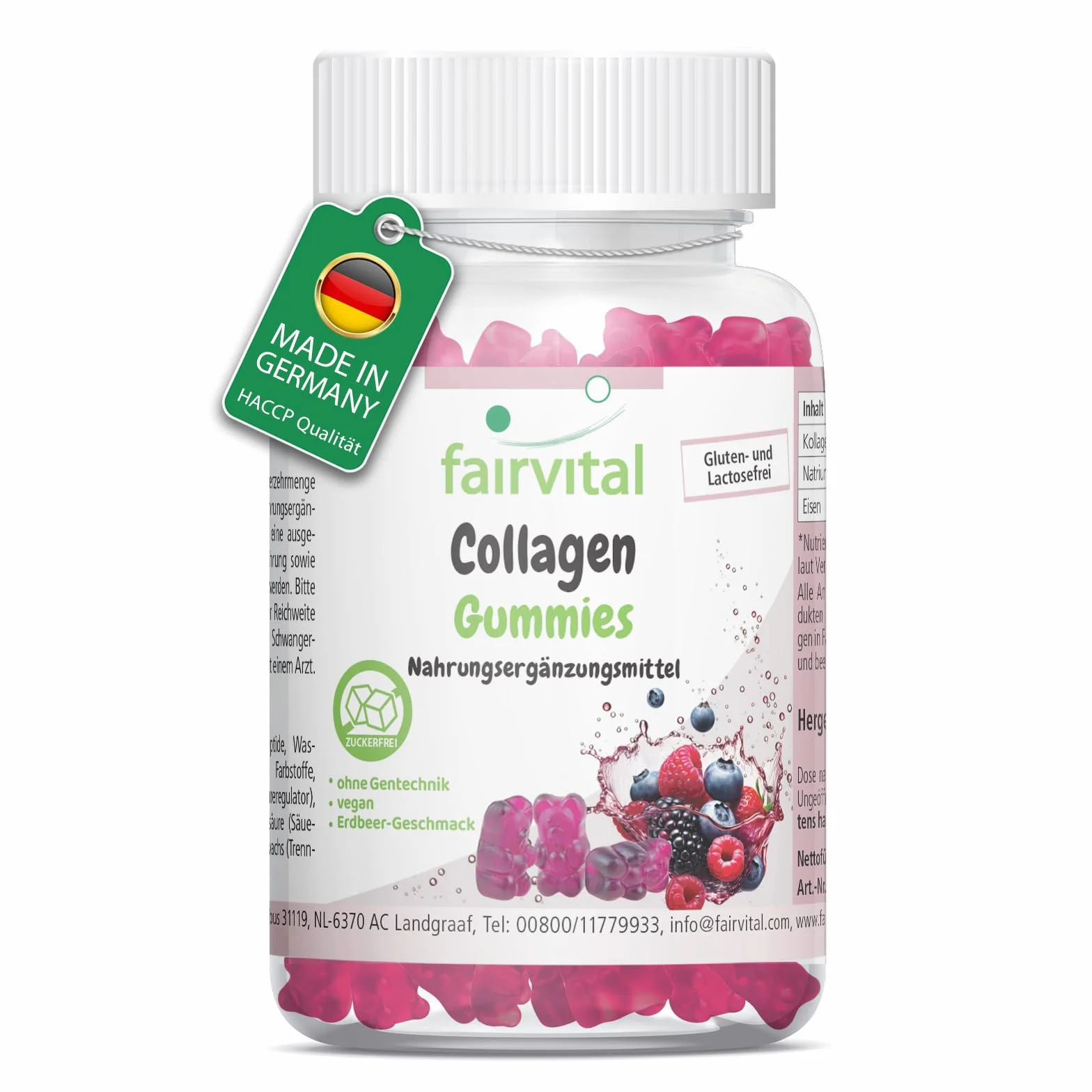 Fairvital Żelki kolagenowe 60 sztuk 1000mg z sodem i żelazem bez cukru