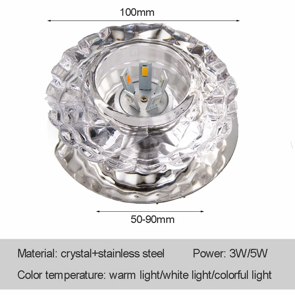 10 sztuk kryształowych lamp sufitowych z przegrodą, 3 W / 5 W okrągłe oświetlenie sufitowe do zabudowy do sypialni, korytarza, ciepłe światło 3 W.