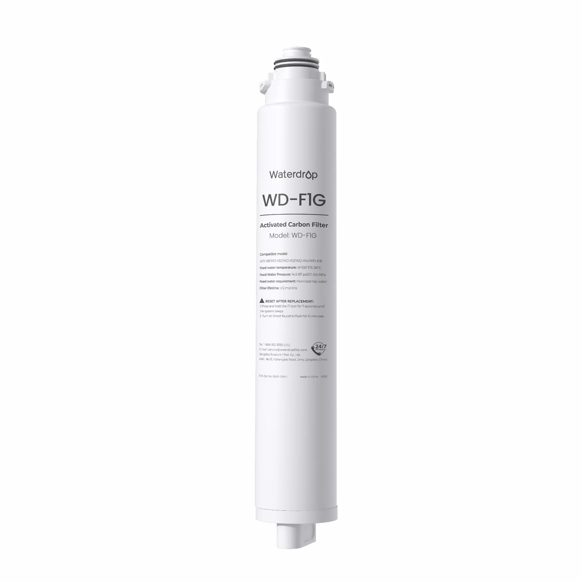 Waterdrop Filtr WD-F1G, zamiennik do systemu odwróconej osmozy WD-X12-Generic i WD-X8, okres użytkowania 6 miesięcy