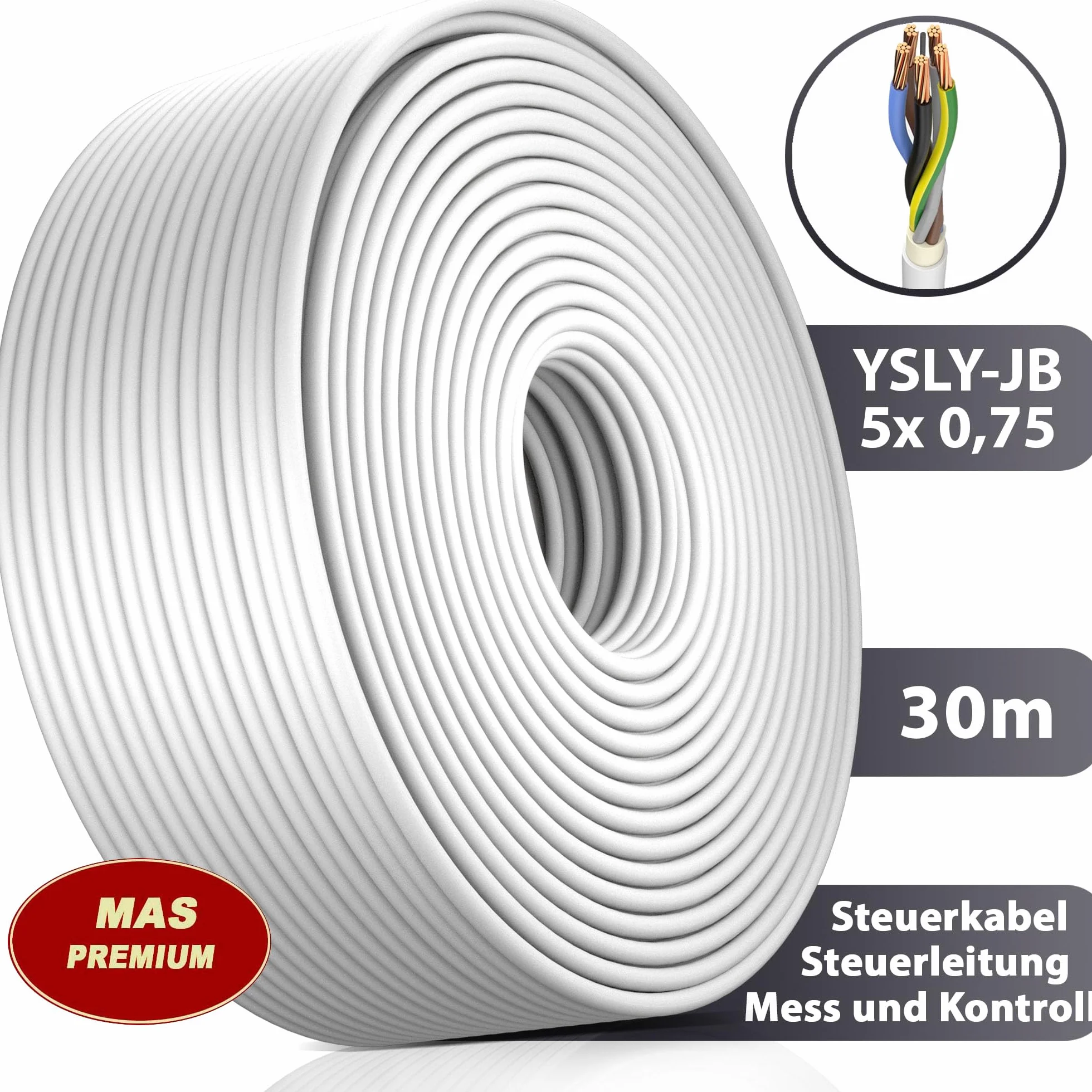 YSLY-JB 5 x 0,75 mm², elastyczny kabel sterujący, szary, przewód pomiarowy, kontrolny i regulacyjny, do obrabiarek, przewód sterujący, skrzynka do ładowania e-samochodu, przyłącze do stacji ładującej