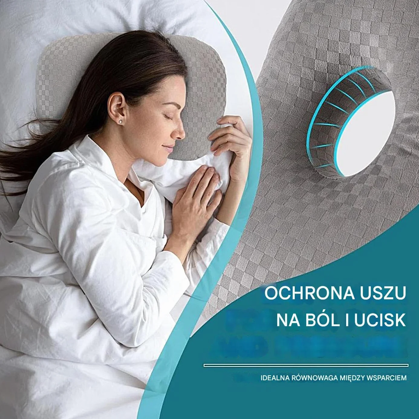 Piercing Pillow, Donut Pillow, 17.32x12.6x0.79inches, Ergonomic Cushion with Ear Holes, Soft and Supportive Design, Ideal for Travel, Office, Dorm, Car, Apartment, Road Trips, Gray Color