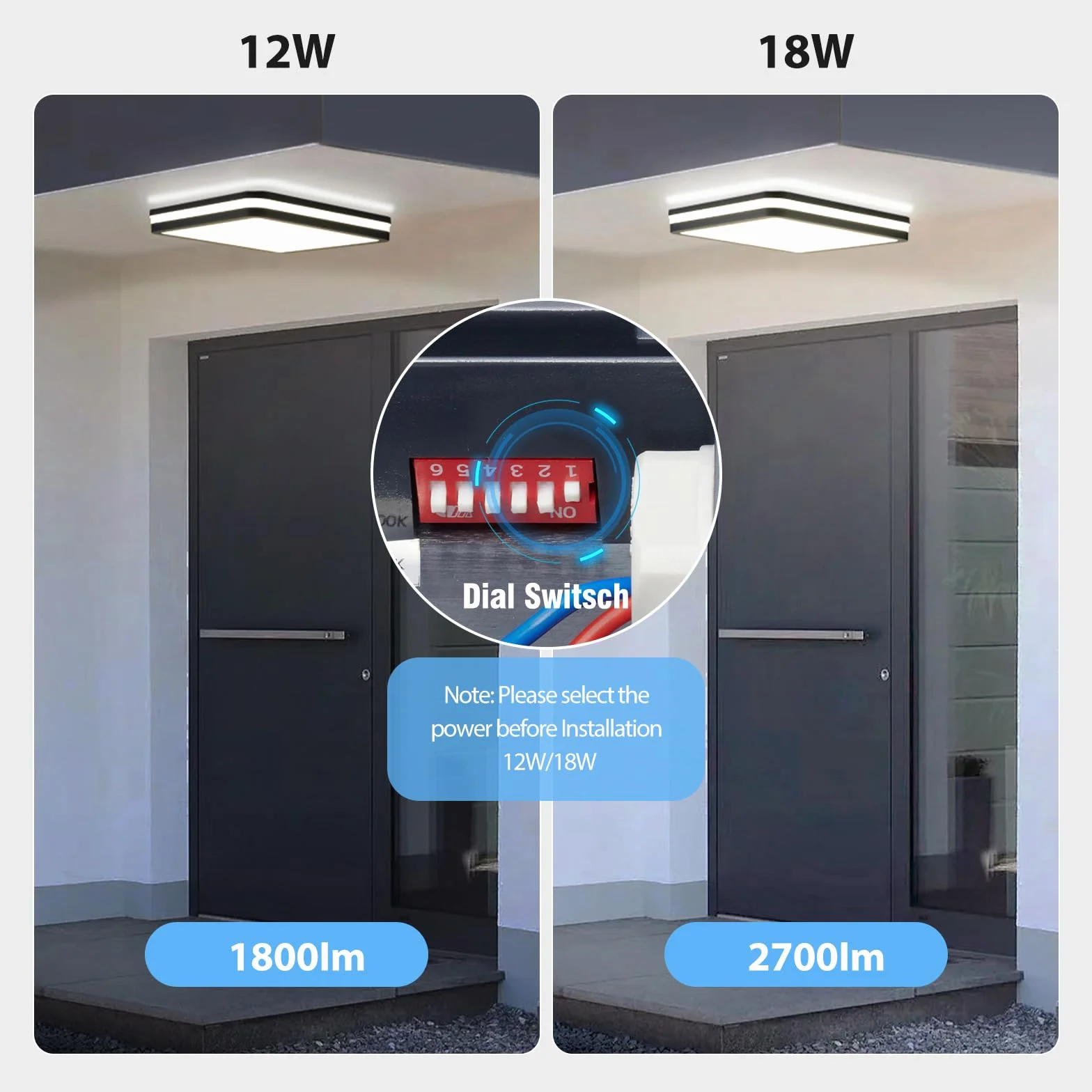 LEZOE IP65, wodoodporna lampa sufitowa LED z czujnikiem ruchu, 18 W, 2700 lm, 150Lm / W, 3000K, 4000K, 6500K, idealna do łazienki, garażu, schodów, piwnicy, korytarza, balkonu, 22 x 22 cm szary