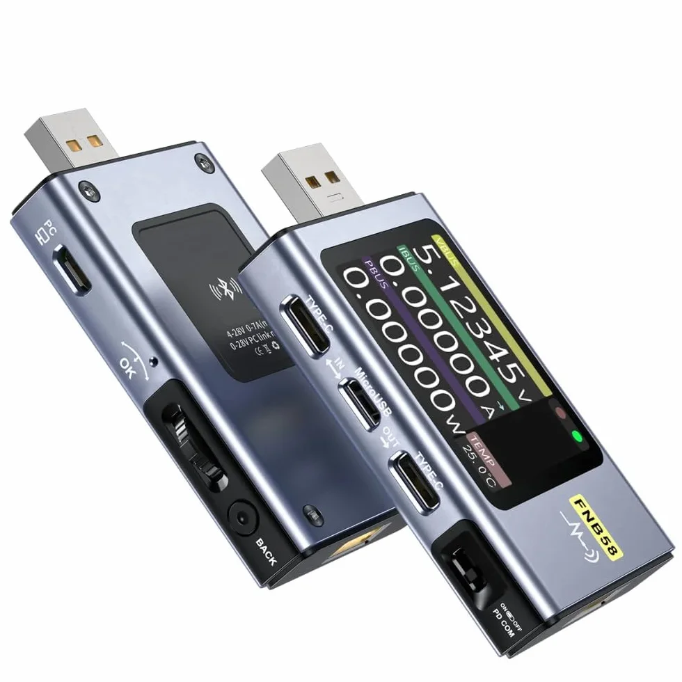 FNB58 Cyfrowy woltomierz i amperomierz Tester USB TYPE-C Szybkie wykrywanie ładowania Wyzwalacz Pomiar pojemności Pomiar tętnień