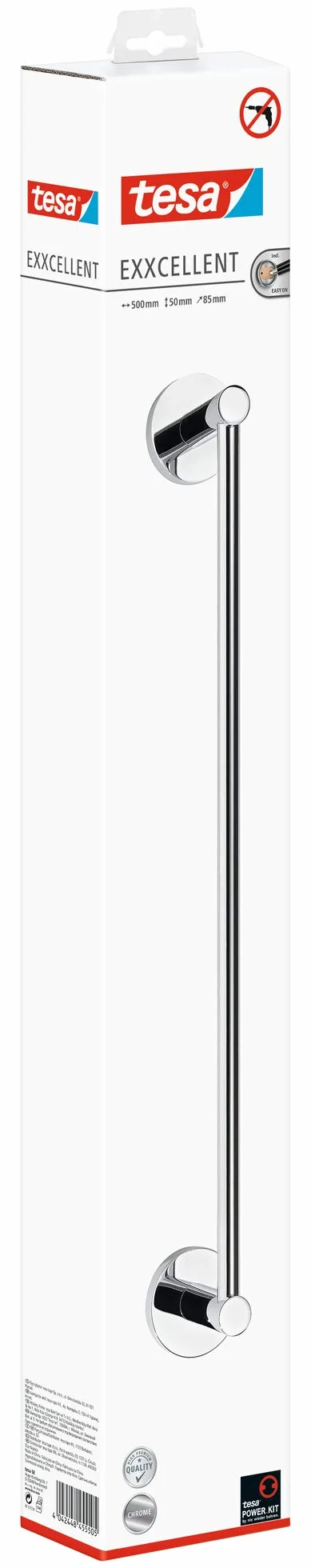 tesa EXXCELLENT wieszak na ręczniki metalowy chromowany 50 mm x 630 mm x 73 mm