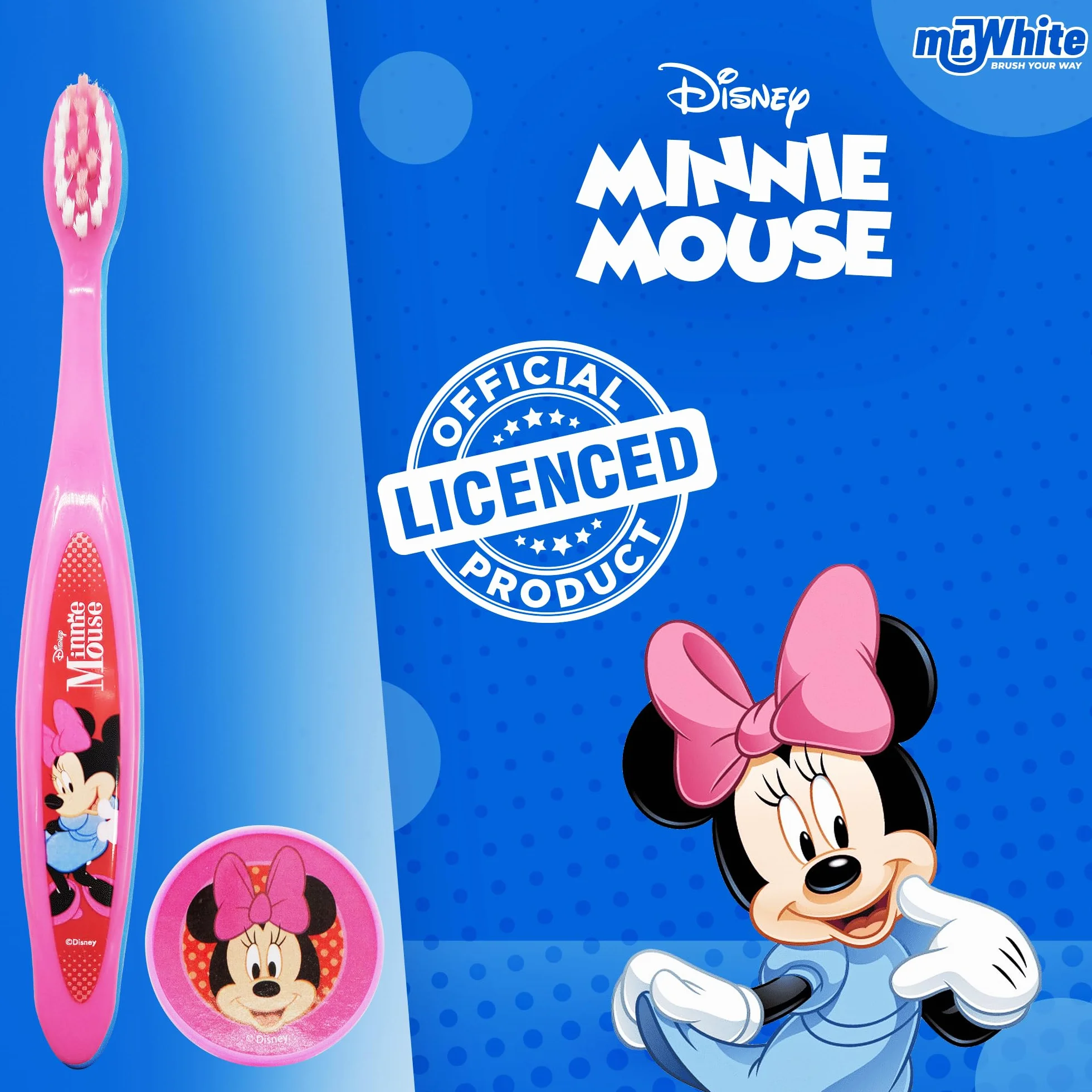 Minnie Mouse szczoteczka do zębów z nasadką ochronną, przyssawką, wygodnym uchwytem i miękkim włosiem dla dzieci