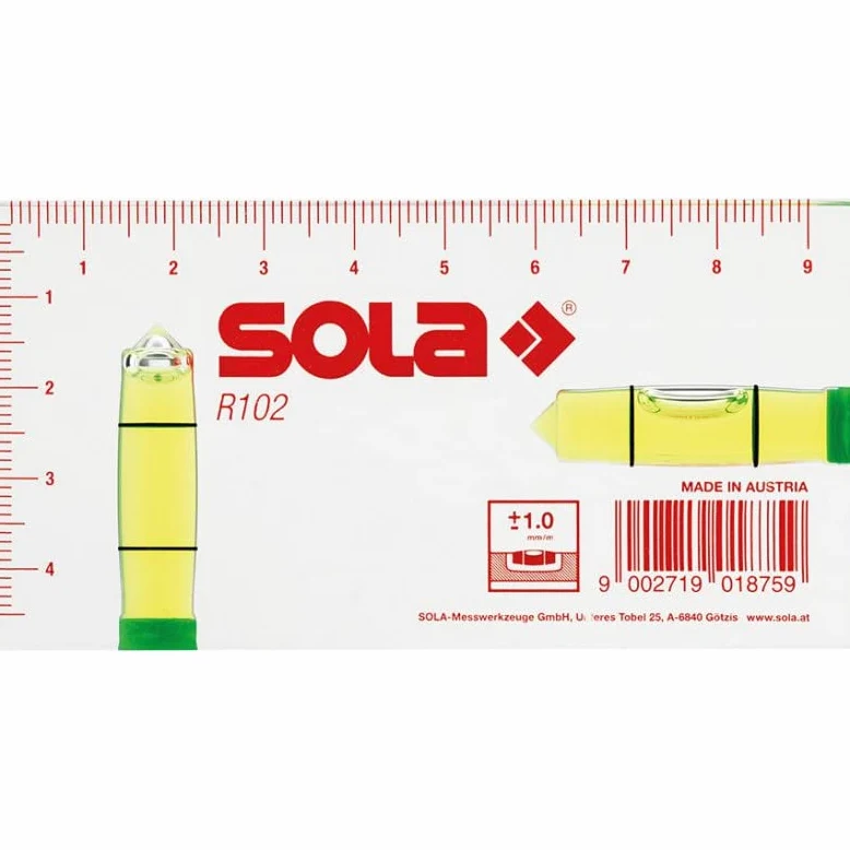 SOLA R102 mała poziomica z przezroczystego bloku 9,5 cm