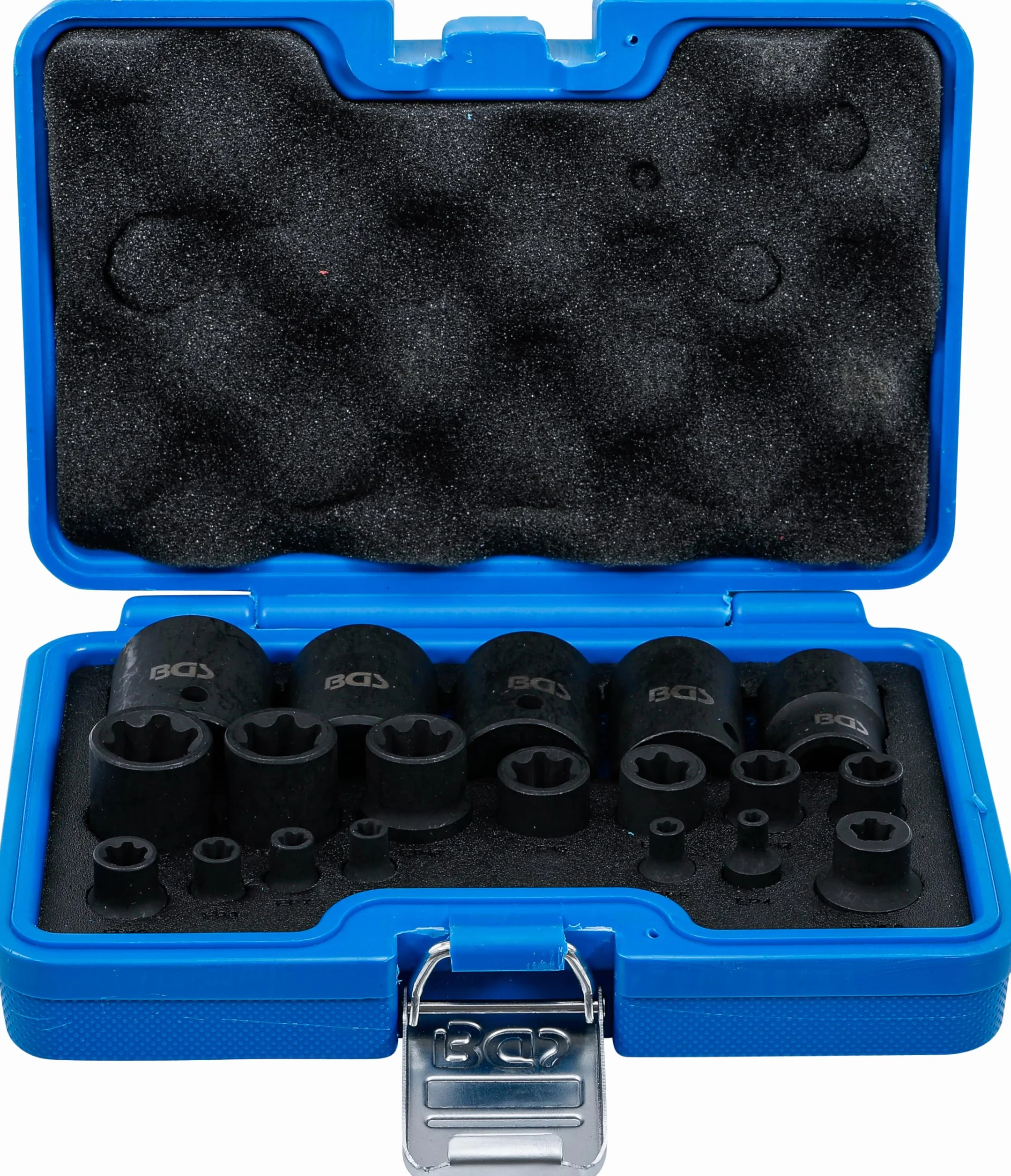 BGS 74554 | Zestaw nasadek udarowych | profil E Plus | 6,3 mm (1/4"), 10 mm (3/8"), 12,5 mm (1/2") | EP4 - E32 | 19 szt.