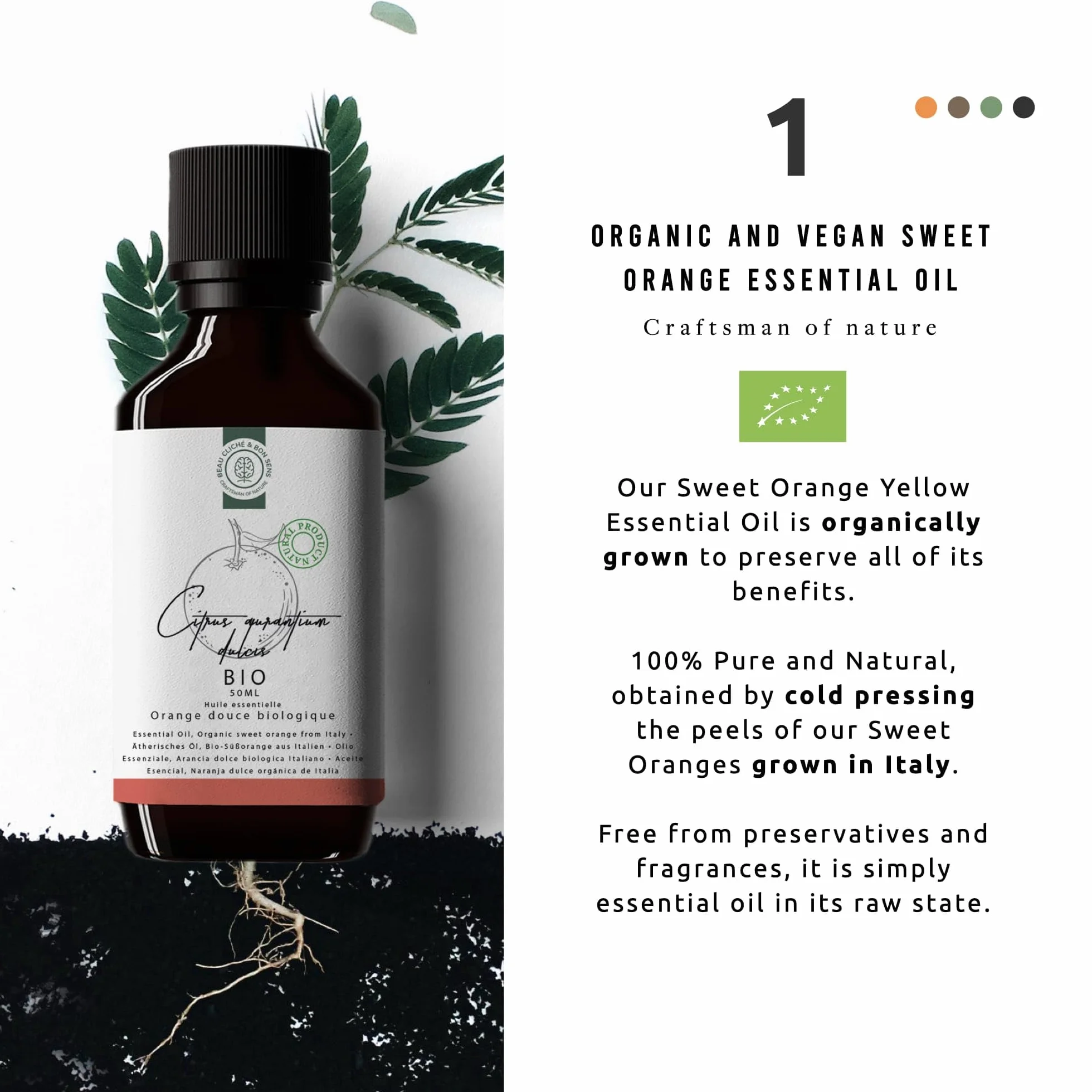 Bio Olejek Eteryczny z Pomarańczy Słodkiej 50ml - 100% Naturalny Ekologiczny z Włoch
