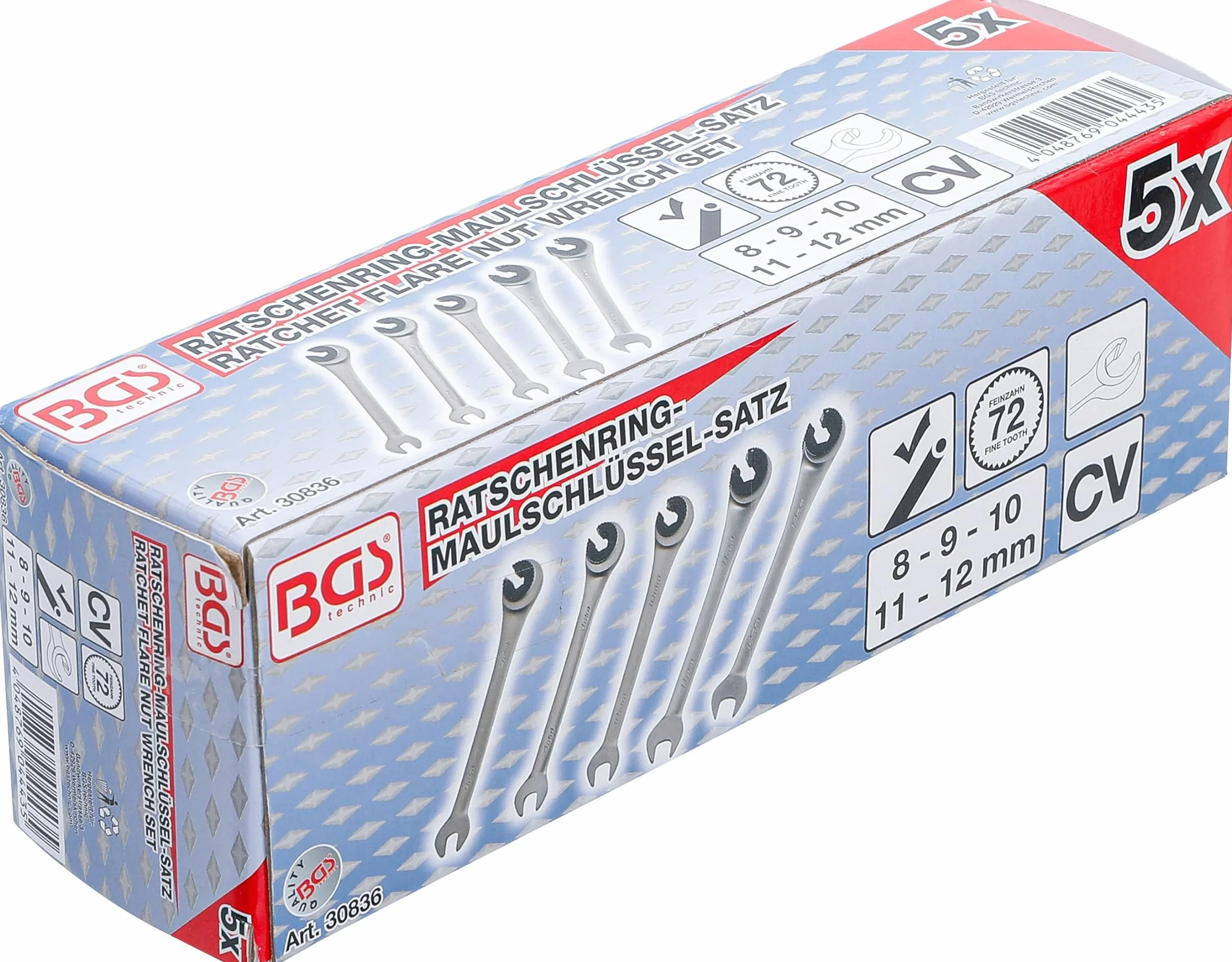 BGS 30836 | Zestaw kluczy płasko-oczkowych z grzechotką | otwarte | 5 szt.