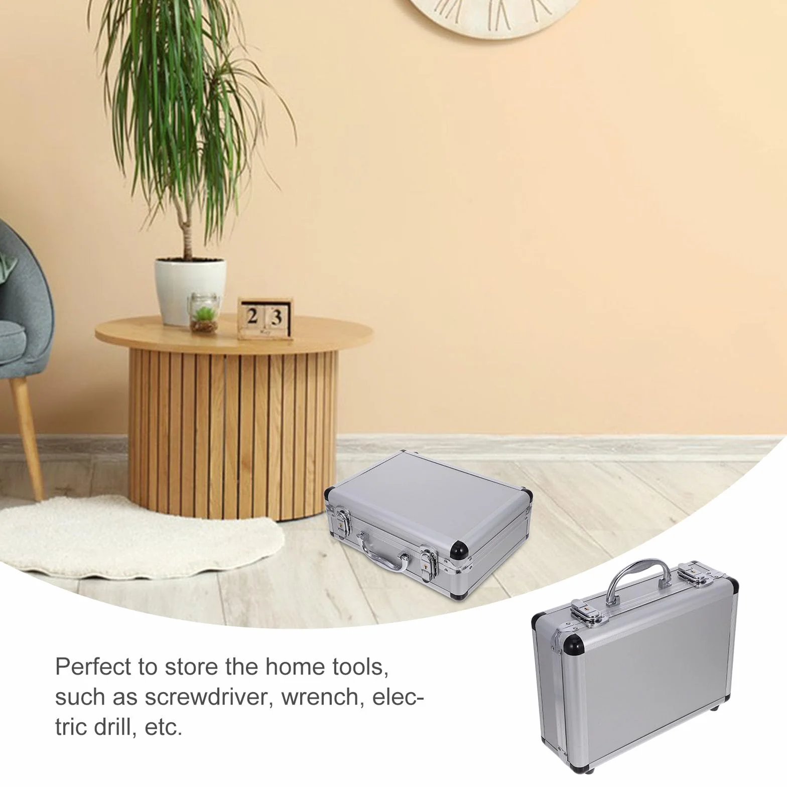 Aluminiowa walizka narzędziowa z kodem, przenośna skrzynka do przechowywania narzędzi domowych, organizer na klucze, śrubokręty i młotek, rozmiar 320x230x110 mm, srebrna