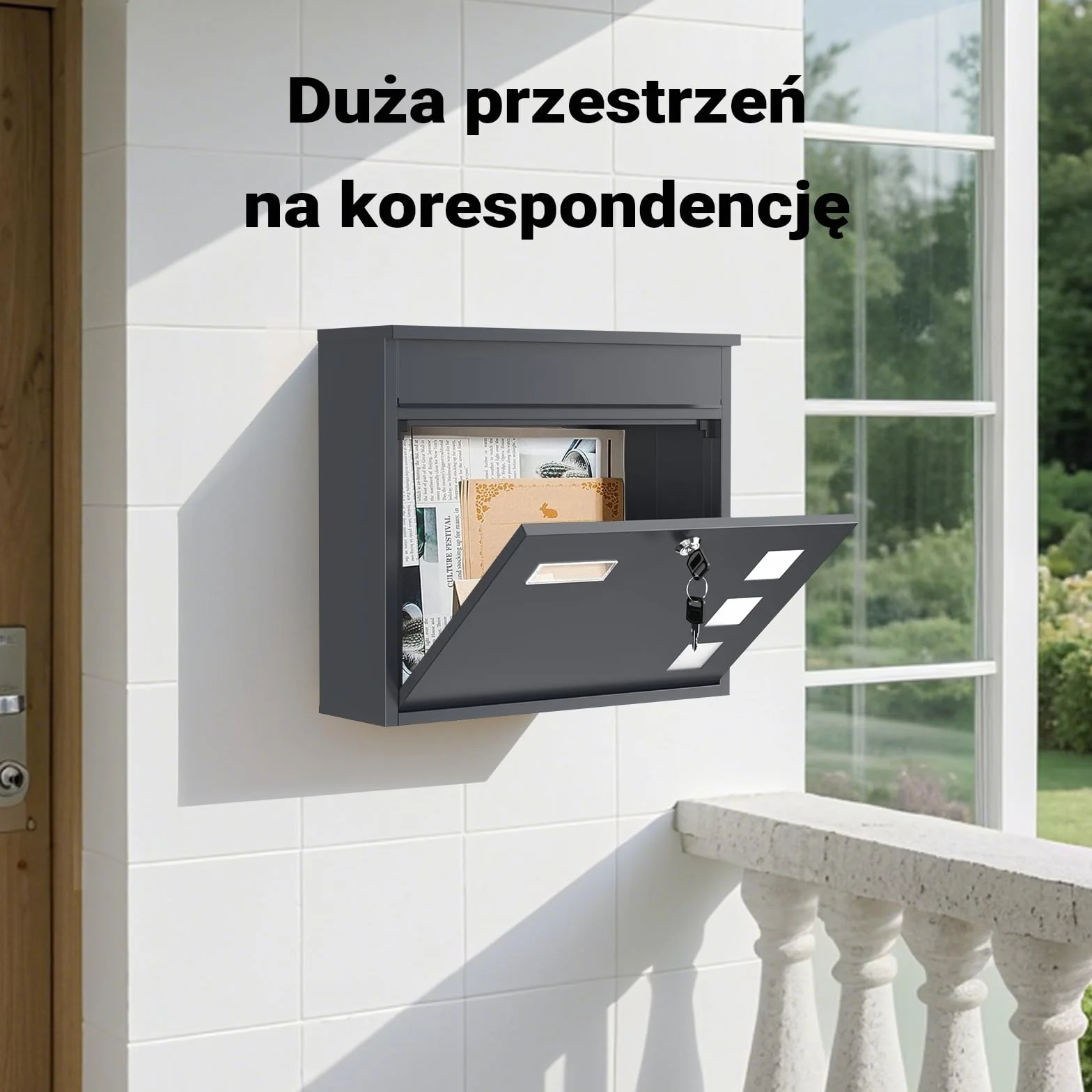 Wiltec Skrzynka na listy antracytowa V12 stalowa z zamkiem i wizjerem, nowoczesna skrzynka pocztowa do montażu na ścianę, malowana proszkowo