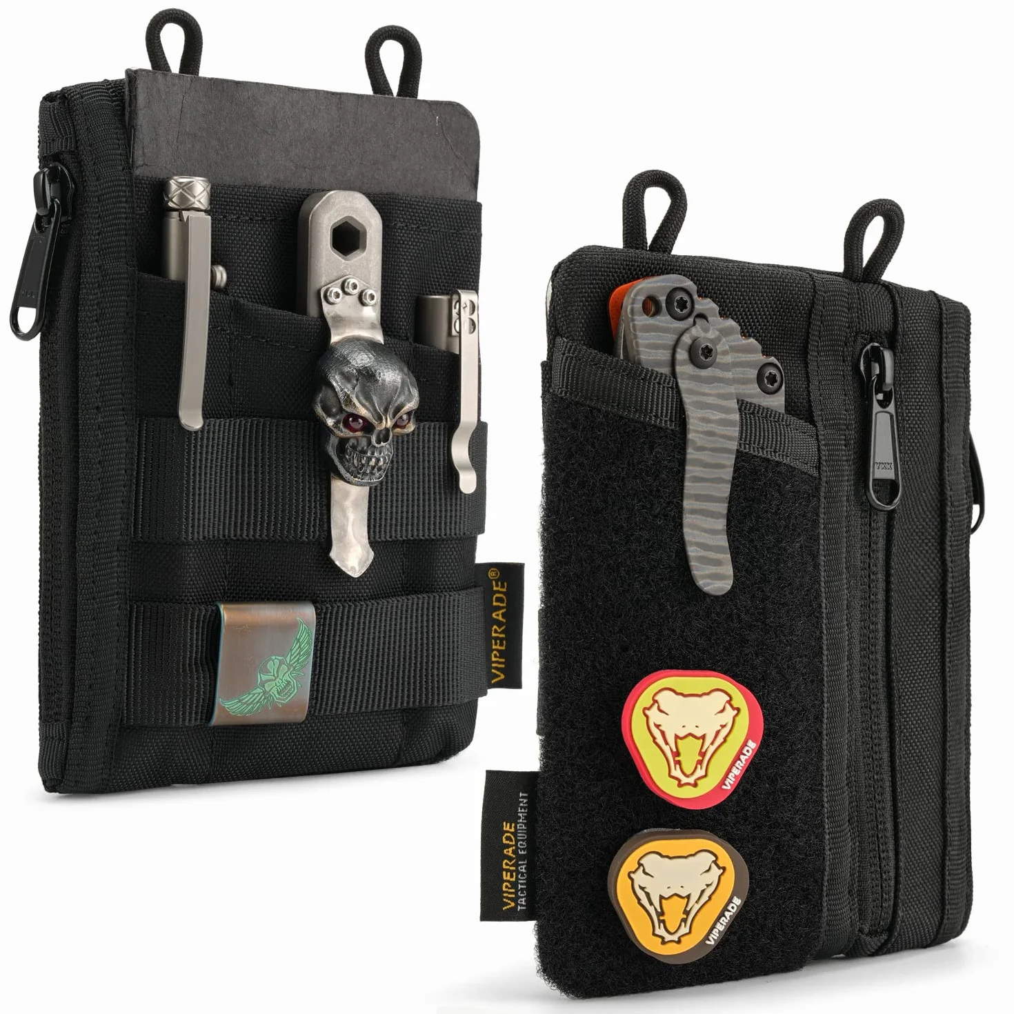 VIPERADE VE16 Mały organizer na narzędzia EDC, wielofunkcyjna mała torba na narzędzia z kieszeniami 7, organizer EDC dla mężczyzn, mini-kieszonkowa torba z rzepem(Czarny)