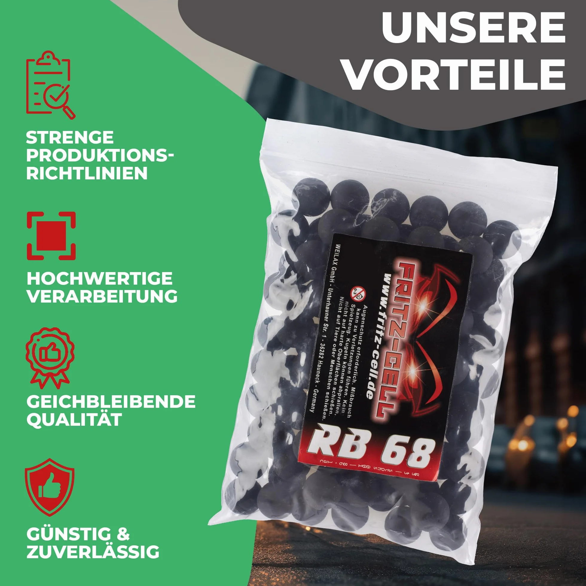 100 x Rubberballs Cal.68 black gumowe pociski Fritz-Cell kompatybilne z T4E HDS68