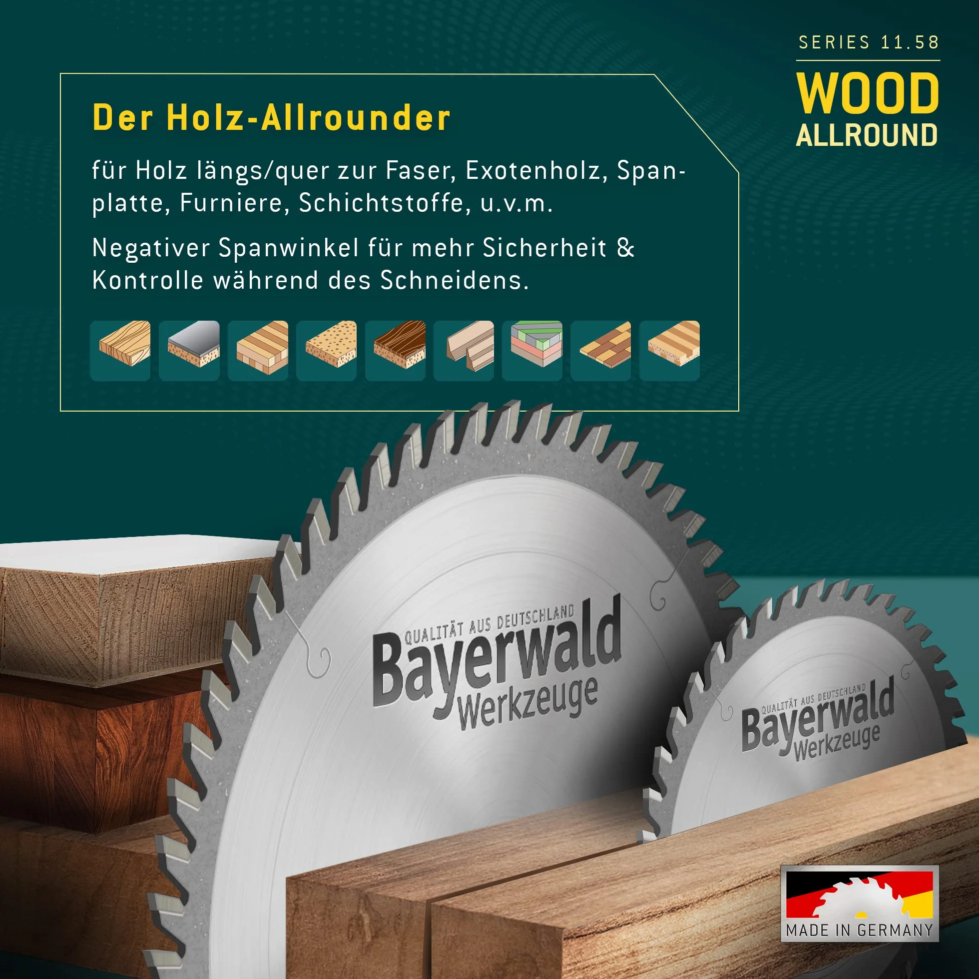 Bayerwald - HM brzeszczot do piły tarczowej do drewna - Ø 216 mm x 2,6 mm x 30 mm | WZ ujemny (48 zębów) | do piły ukośnej i ukośnej | otwory dodatkowe: 2/7/42