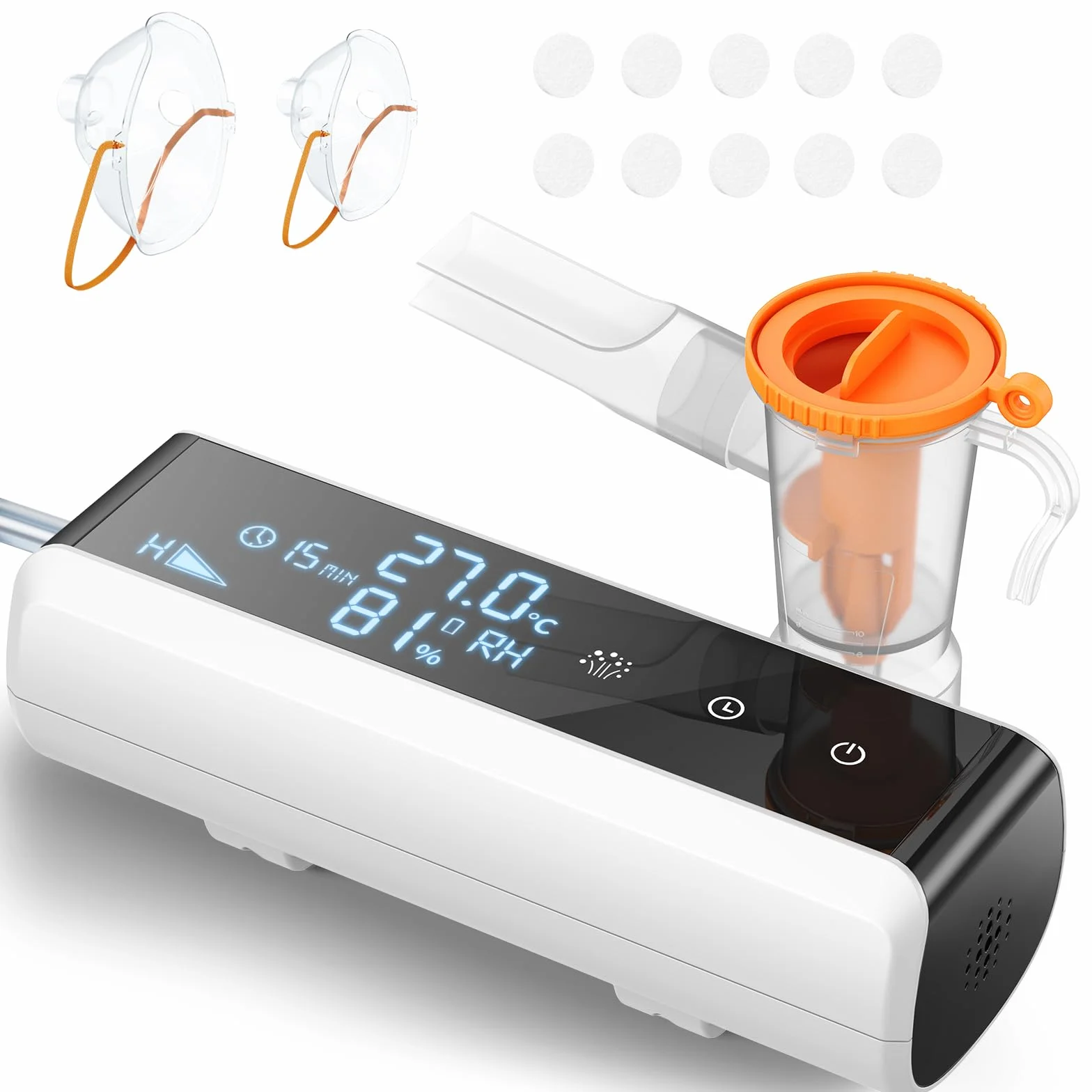 Inhalator dla dzieci, nebulizator inhalacyjny dla dorosłych, inhalator kompresorowy dla dzieci z wyświetlaczem cyfrowym, regulowany inhalator z ustnikiem i 2 maseczkami na kaszel, astmę (Czarny)