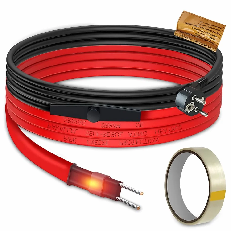 Kabel grzejny 230 V, 6 m samoregulujący się kabel grzejny, ogrzewanie z termostatem, rury grzewcze do rur wodnych, metalu/plastiku, rynny, rośliny