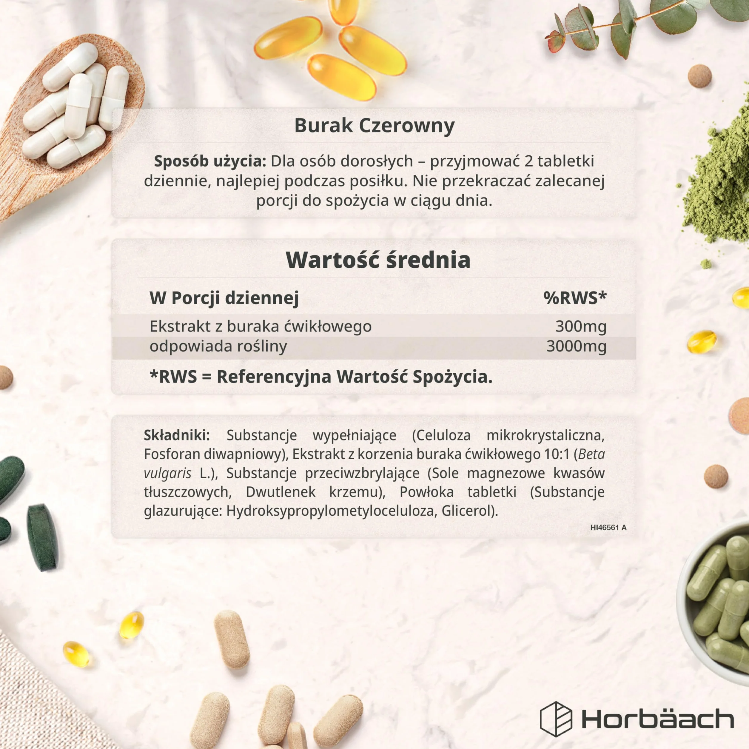 Burak Tabletki 3000mg Ekstrakt 10:1 Suplement Horbaach 180 Tabletek Wegańskich